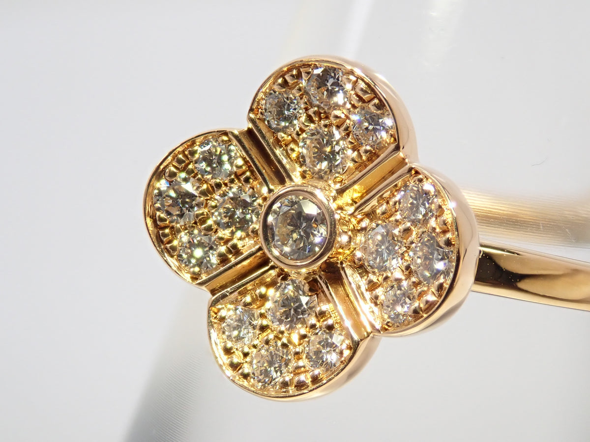 【9/30 22時販売】【カラフリ】K18 ダイヤモンド0.35ct フラワーモチーフリング鑑別書