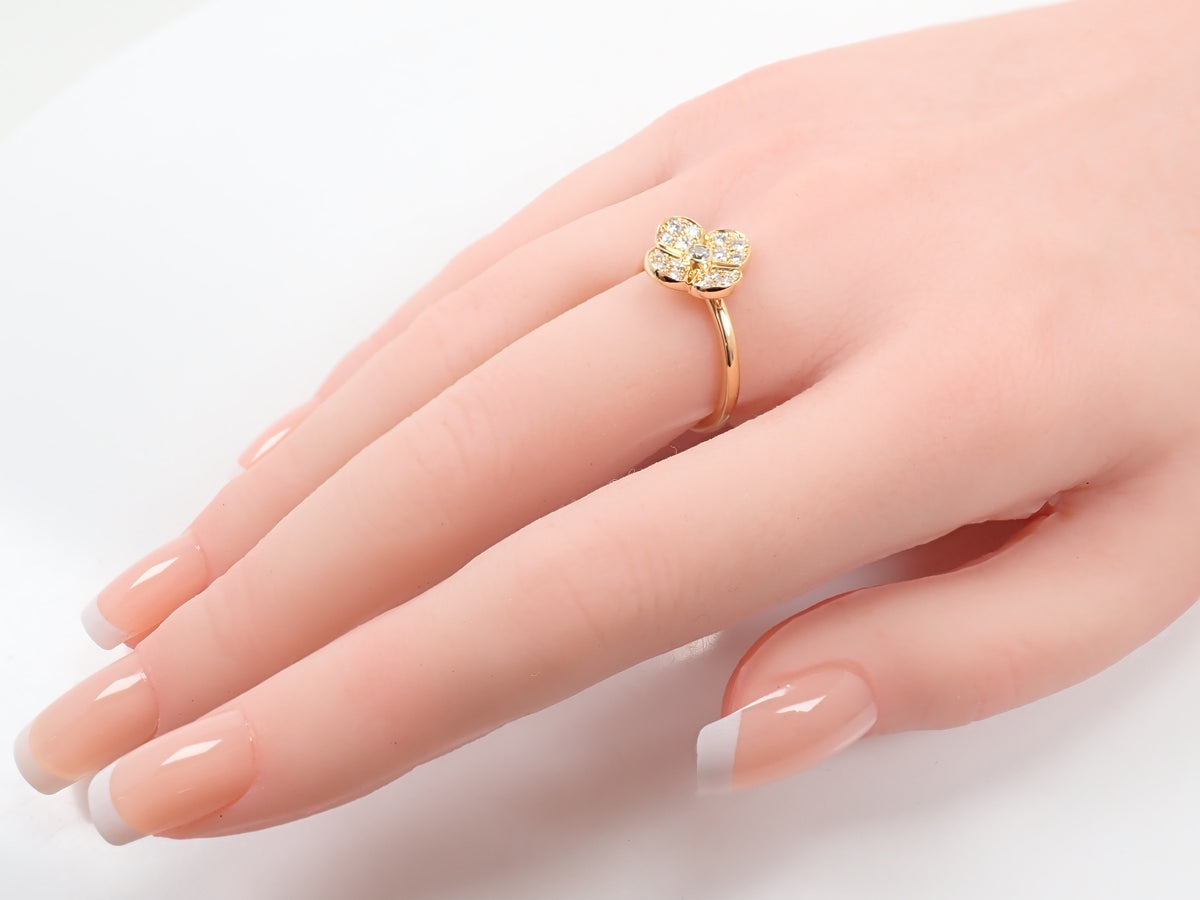 【9/30 22時販売】【カラフリ】K18 ダイヤモンド0.35ct フラワーモチーフリング鑑別書