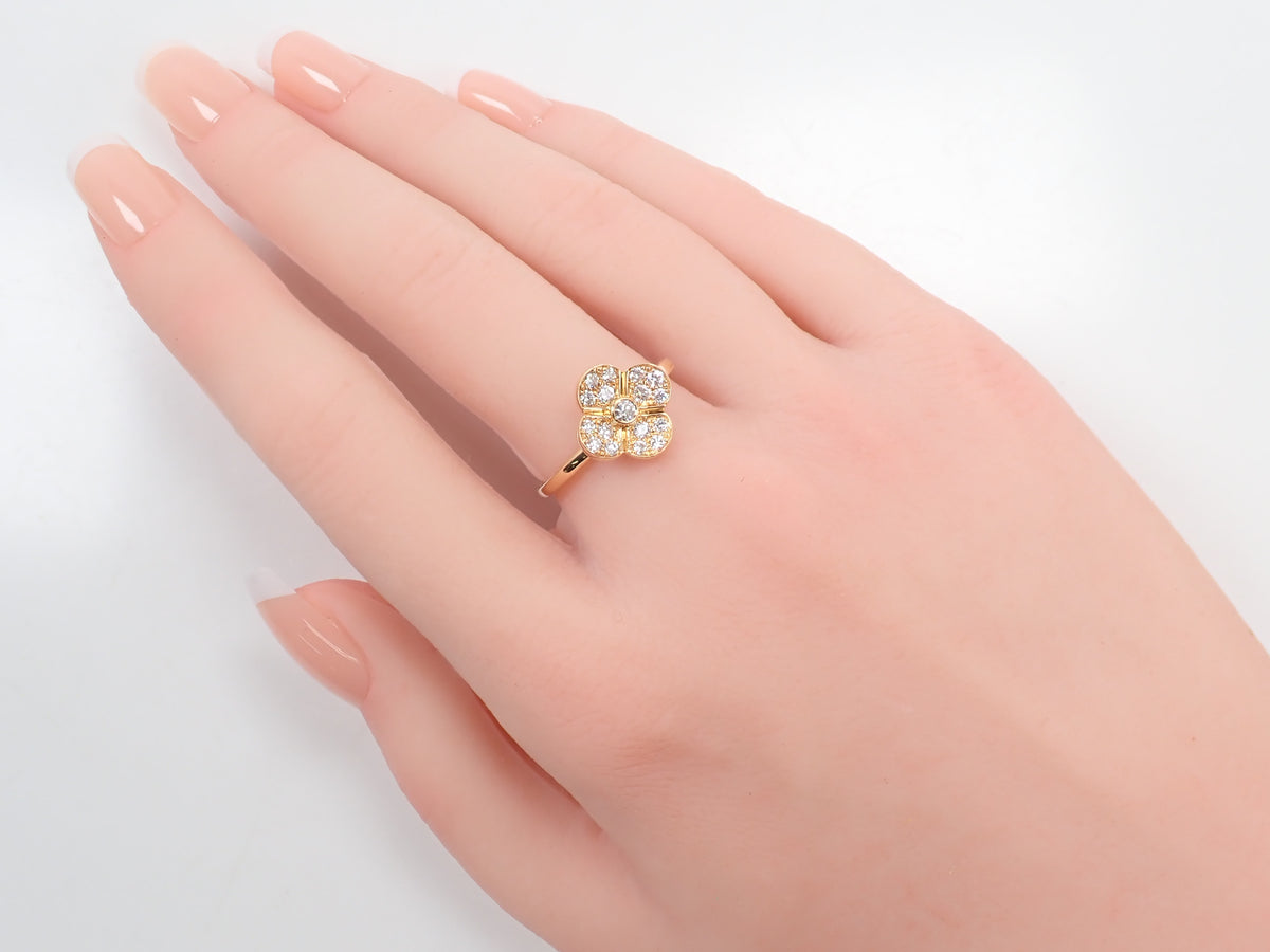 【9/30 22時販売】【カラフリ】K18 ダイヤモンド0.35ct フラワーモチーフリング鑑別書