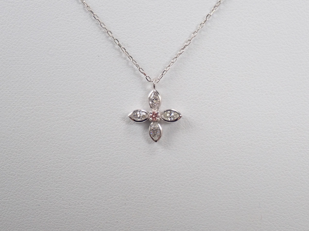 【9/24 22時販売】【カラフリ】Pt900/Pt850 ピンクダイヤモンド 0.03ct・ダイヤモンド0.30ctペンダント（ネックレス）ミニ鑑別カード