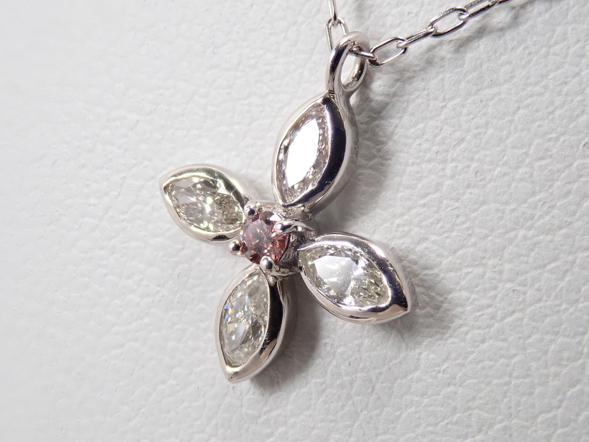 【9/24 22時販売】【カラフリ】Pt900/Pt850 ピンクダイヤモンド 0.03ct・ダイヤモンド0.30ctペンダント（ネックレス）ミニ鑑別カード
