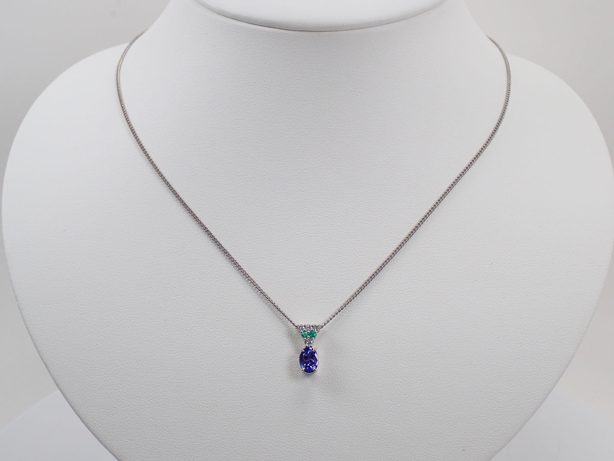 【9/18 22時販売】【カラフリ】Pt900 タンザナイト0.99ct・ダイヤモンド・エメラルド ペンダントトップ鑑別書