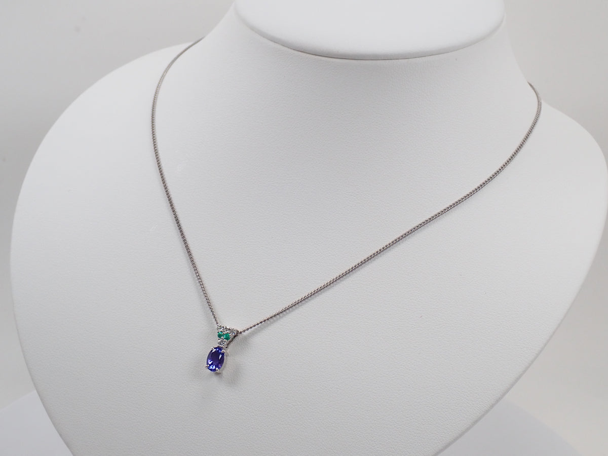 【9/18 22時販売】【カラフリ】Pt900 タンザナイト0.99ct・ダイヤモンド・エメラルド ペンダントトップ鑑別書