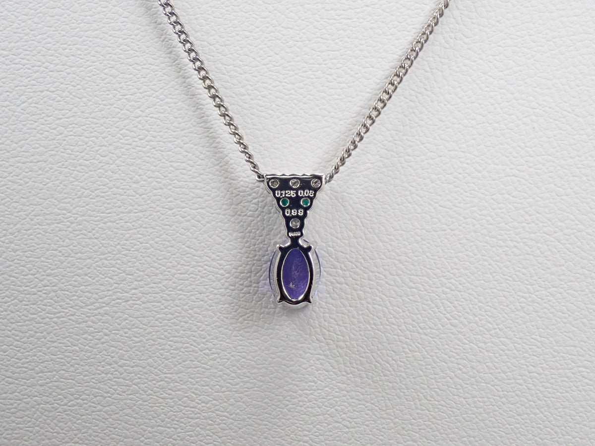 【9/18 22時販売】【カラフリ】Pt900 タンザナイト0.99ct・ダイヤモンド・エメラルド ペンダントトップ鑑別書