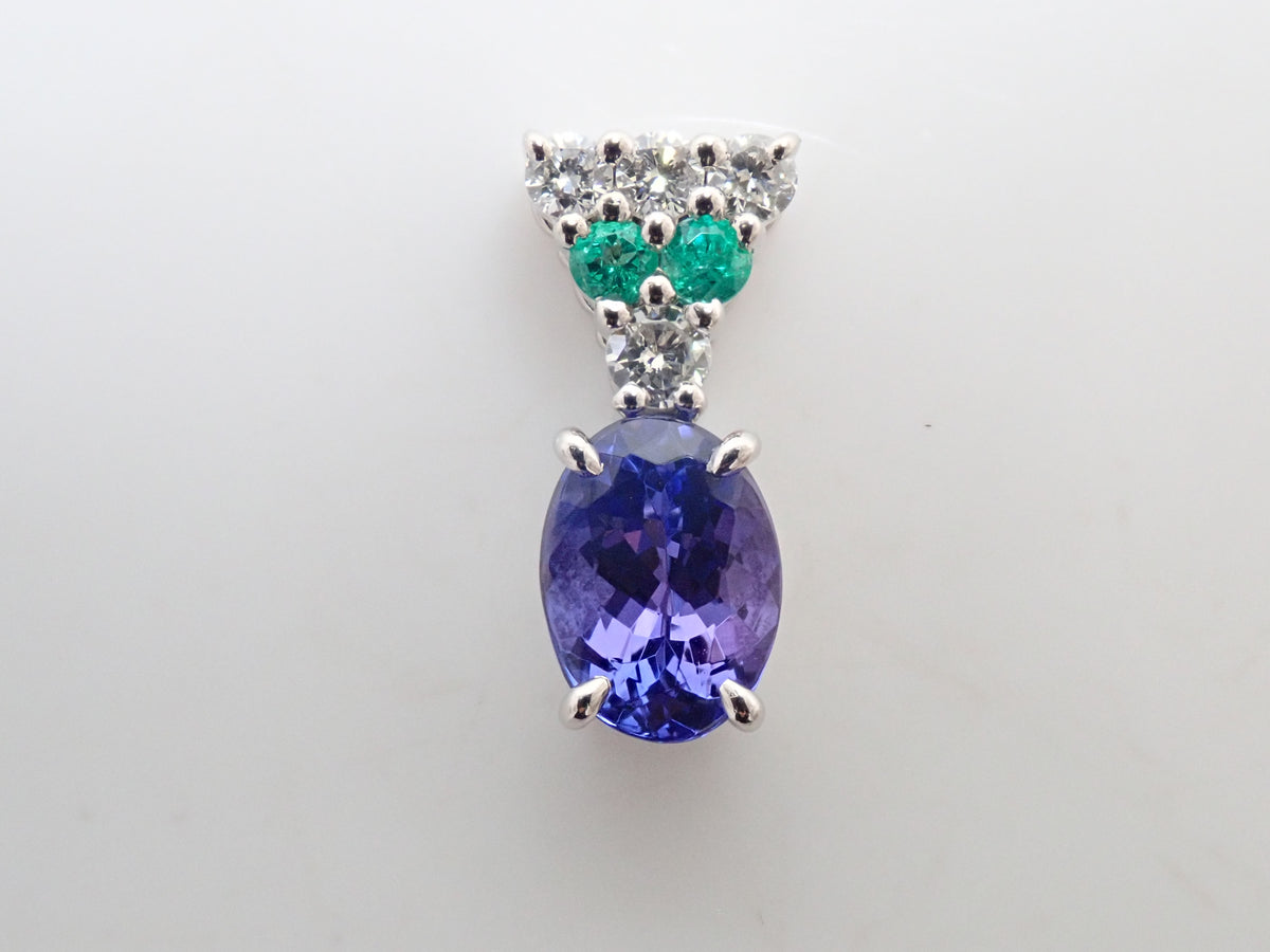 【9/18 22時販売】【カラフリ】Pt900 タンザナイト0.99ct・ダイヤモンド・エメラルド ペンダントトップ鑑別書