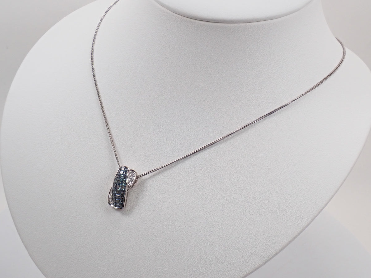 【9/28 22時販売】【カラフリ】K18WG クレサンベール 合成アレキサンドライト3ct プリンセスカット・ダイヤモンド0.12ct ペンダントトップ 鑑別書