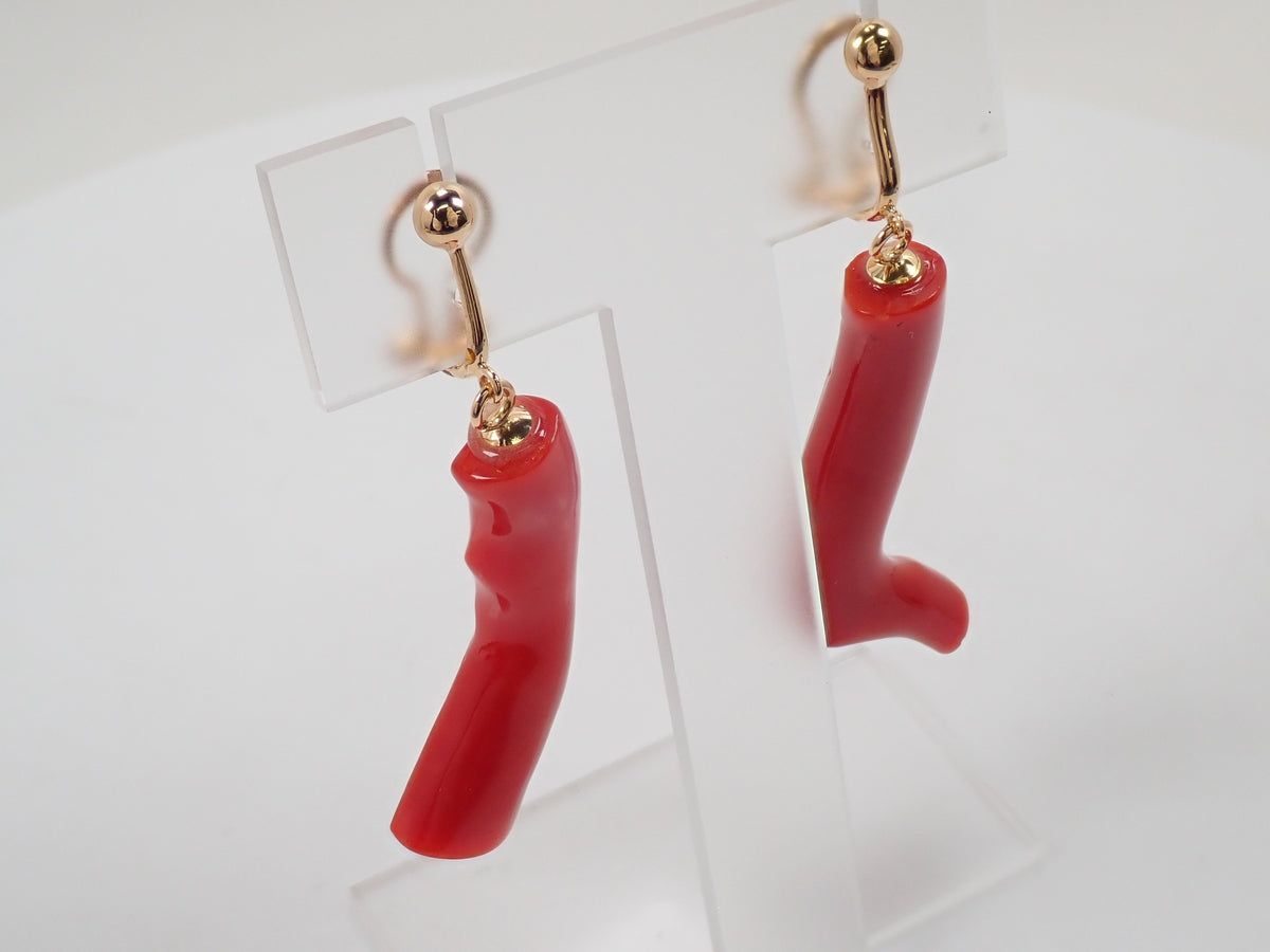 【9/18 22時販売】【カラフリ】K18 血赤珊瑚 イヤリング鑑別書