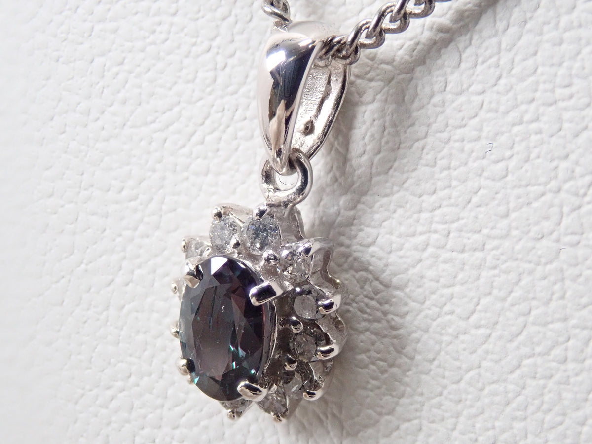 【9/28 22點開賣】【Colorfly】K18WG 巴西產亞歷山大變色石 0.3ct 鑽石 0.15ct 墜飾（項鍊墜飾）GIA