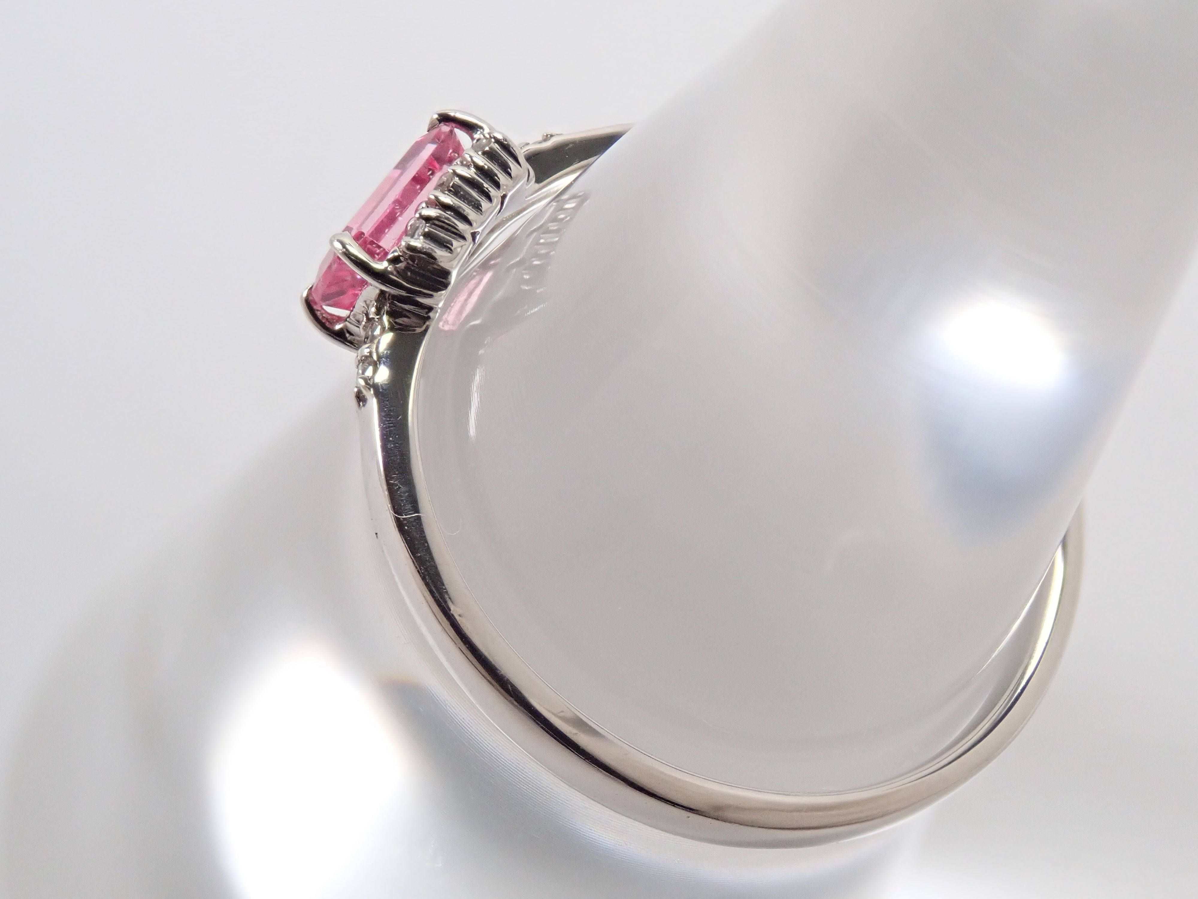 Pt900 ピンクサファイア 0.42ct ダイヤモンド 0.05ctリング 日独鑑