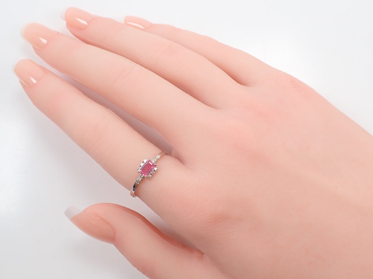 【22602811刊登】【Colori】Pt900 粉紅藍寶石 0.42ct 鑽石 0.05ct 戒指附鑑定書