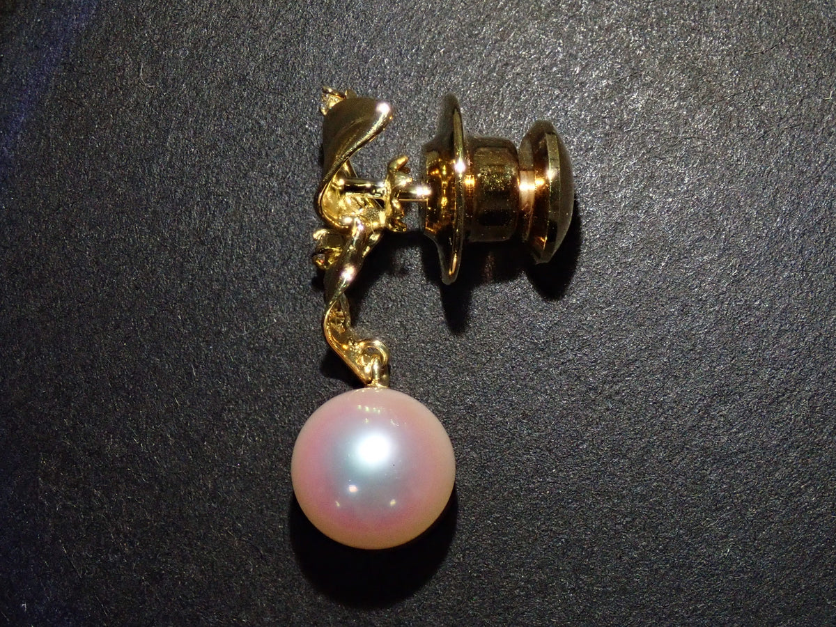 【10/7 22時販売】【カラフリ】K18 オーロラ天女 アコヤ真珠（アコヤパール） ダイヤモンド0.02ct ブローチ 真科研