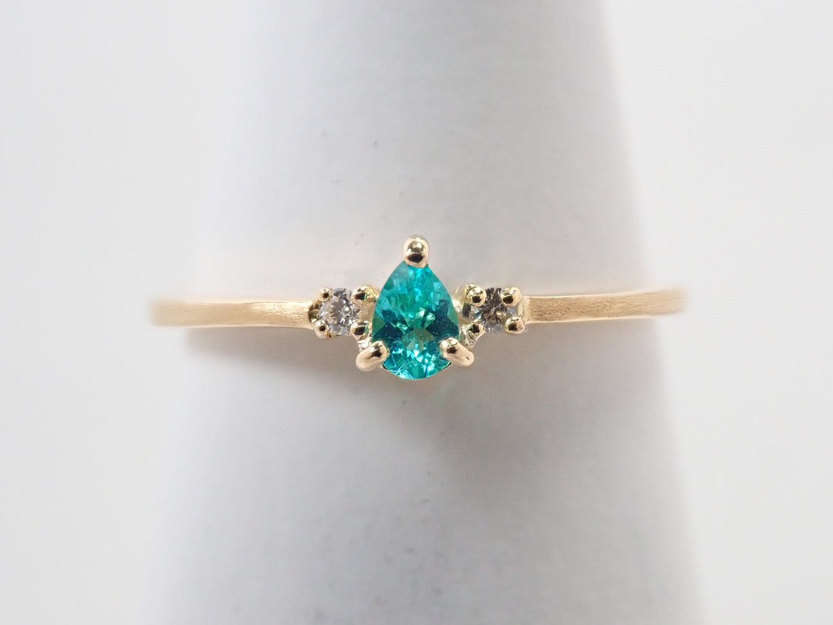 [Item #22602822] 18K Yellow Gold Brazilian Paraiba Tourmaline 0.055ct and Diamond 0.014ct Ring with Sorting Report