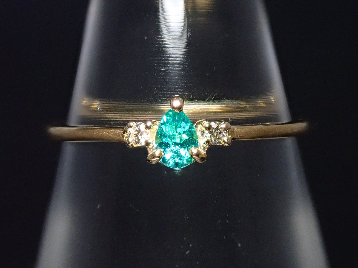 [Item #22602822] 18K Yellow Gold Brazilian Paraiba Tourmaline 0.055ct and Diamond 0.014ct Ring with Sorting Report