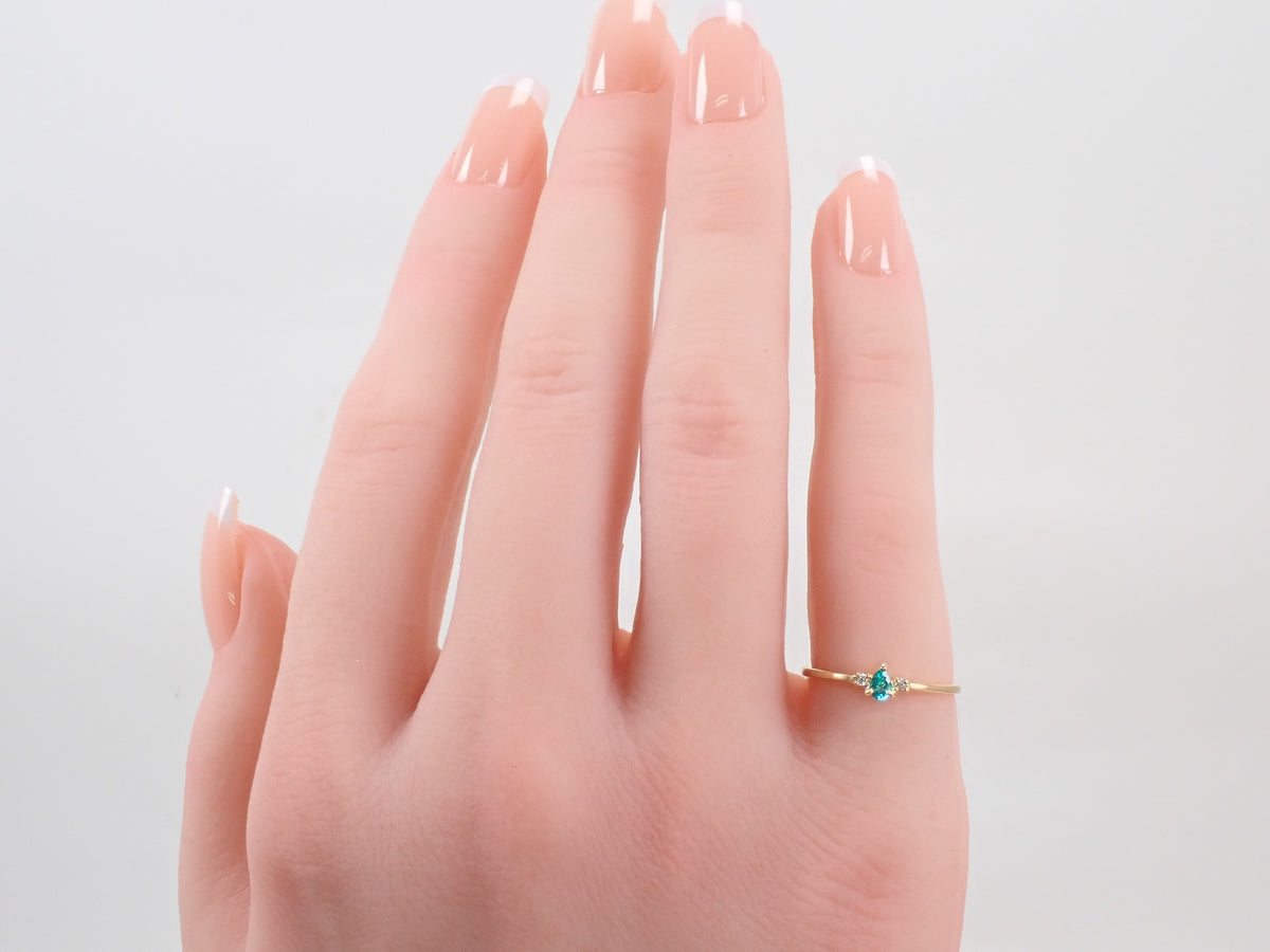 [Item #22602822] 18K Yellow Gold Brazilian Paraiba Tourmaline 0.055ct and Diamond 0.014ct Ring with Sorting Report