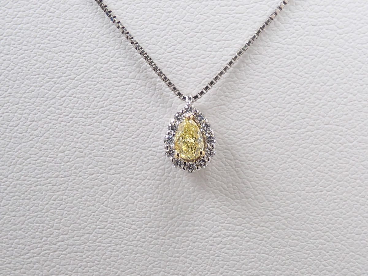 [22602825] Pt950/K18 Yellow Diamond 0.263ct Diamond 0.10ct Pendant (Necklace) with Appraisal Certificate