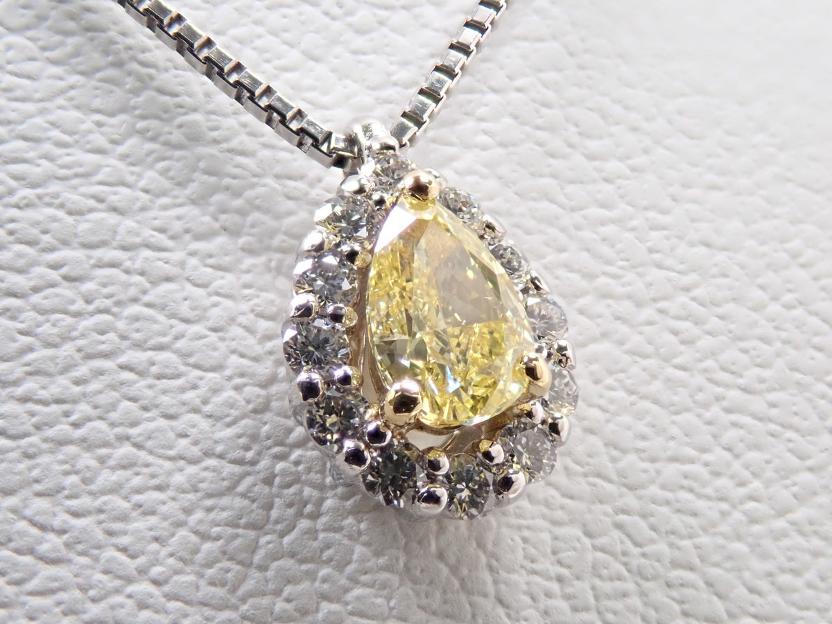 [22602825] Pt950/K18 Yellow Diamond 0.263ct Diamond 0.10ct Pendant (Necklace) with Appraisal Certificate