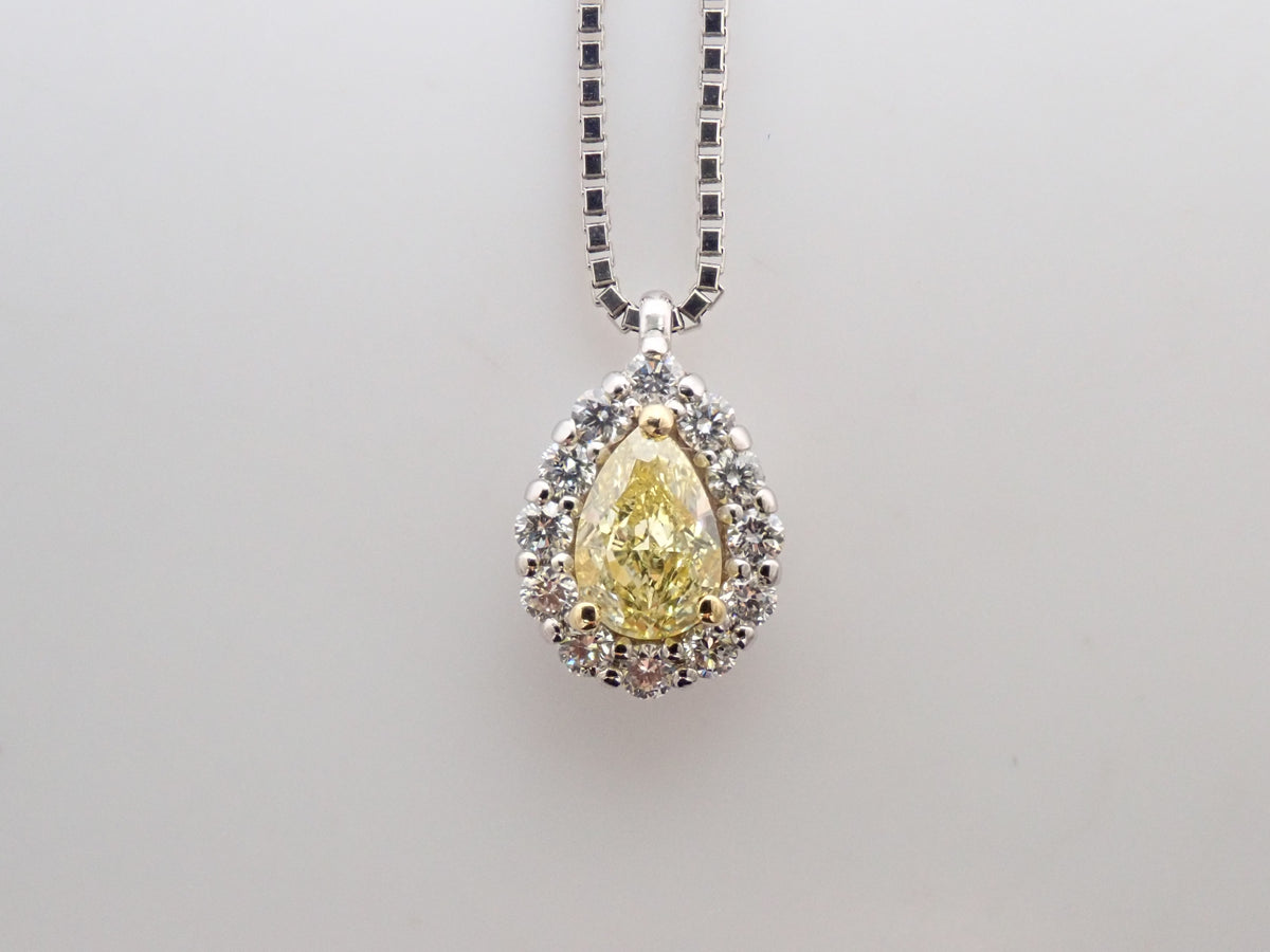 [22602825] Pt950/K18 Yellow Diamond 0.263ct Diamond 0.10ct Pendant (Necklace) with Appraisal Certificate