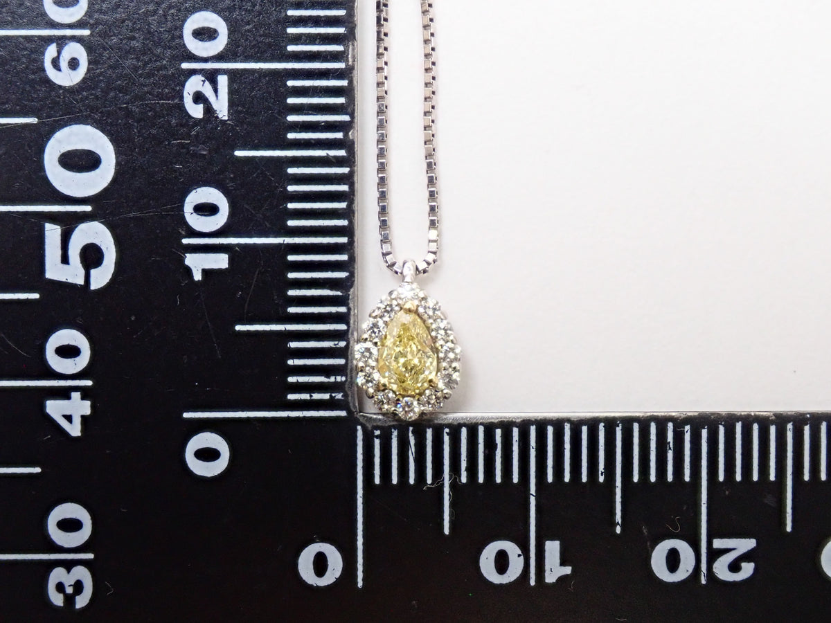 [22602825] Pt950/K18 Yellow Diamond 0.263ct Diamond 0.10ct Pendant (Necklace) with Appraisal Certificate