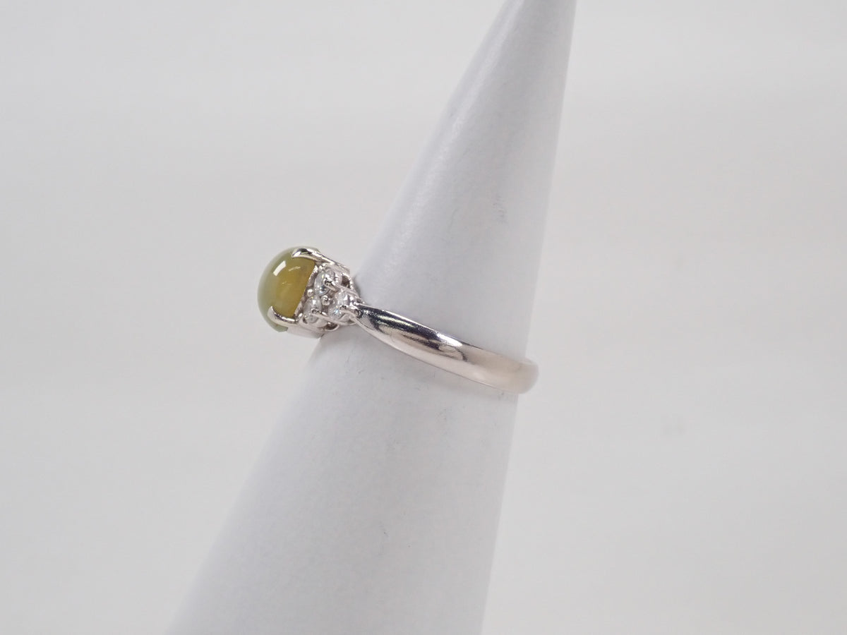 【10/19 22時販売】【カラフリ】Pt900 クリソベリルキャッツアイ 2.35ct ダイヤモンド0.31ctリング鑑別書
