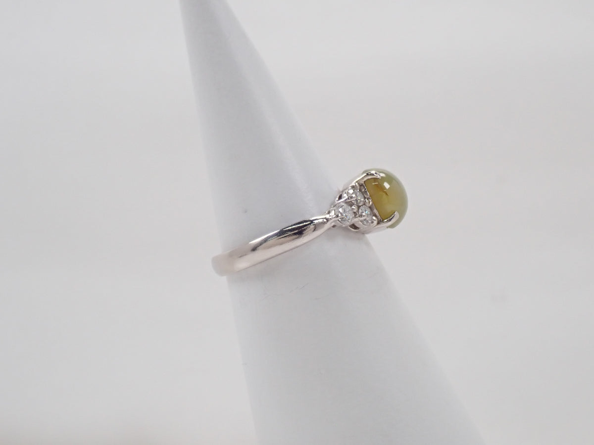 【10/19 22時販売】【カラフリ】Pt900 クリソベリルキャッツアイ 2.35ct ダイヤモンド0.31ctリング鑑別書