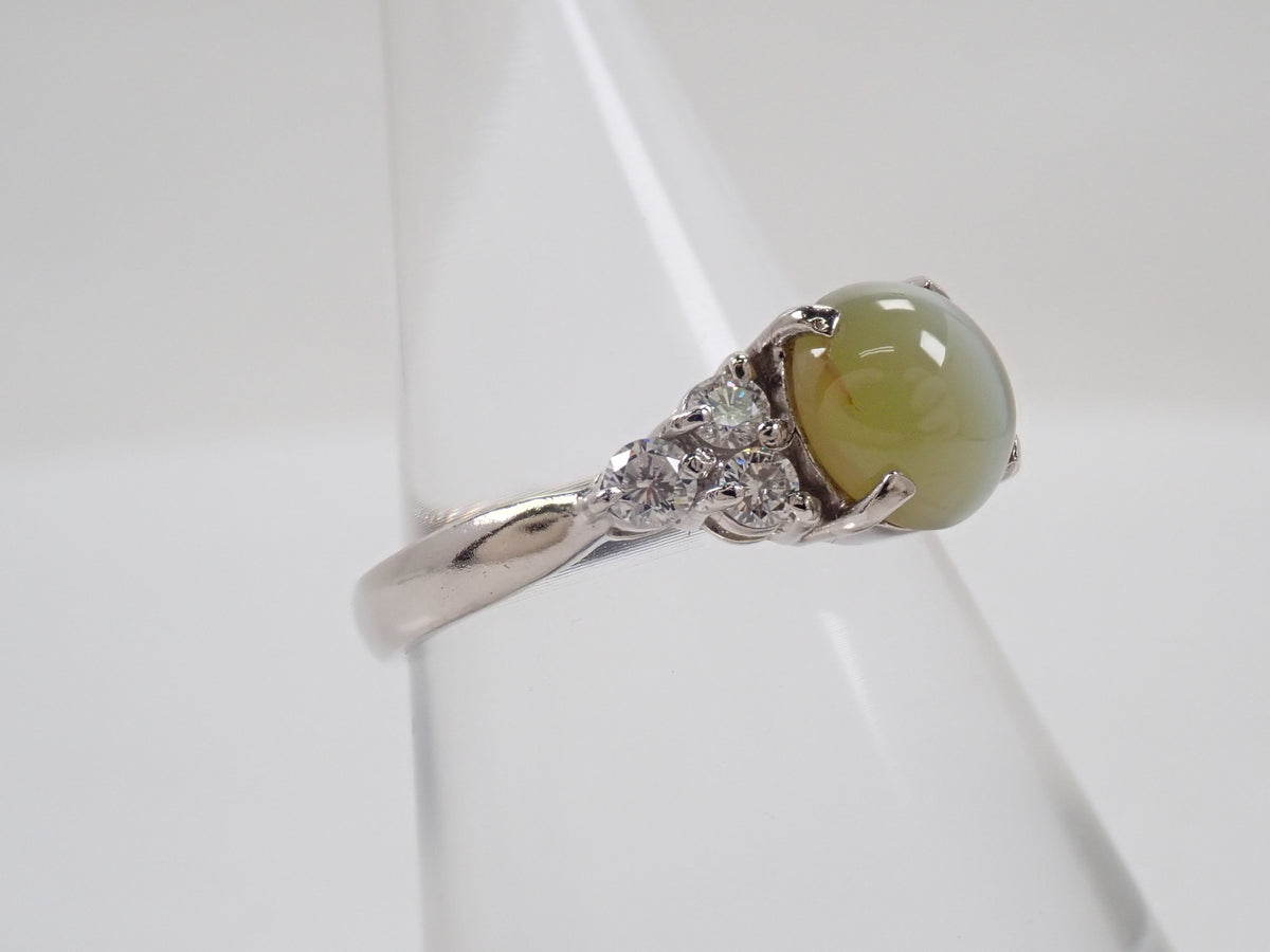 【10/19 22時販売】【カラフリ】Pt900 クリソベリルキャッツアイ 2.35ct ダイヤモンド0.31ctリング鑑別書