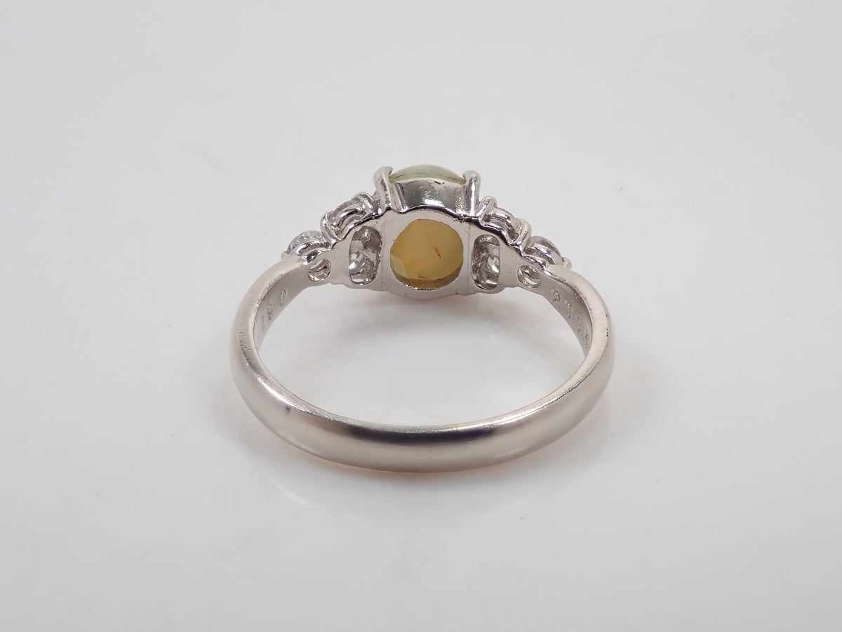 【10/19 22時販売】【カラフリ】Pt900 クリソベリルキャッツアイ 2.35ct ダイヤモンド0.31ctリング鑑別書