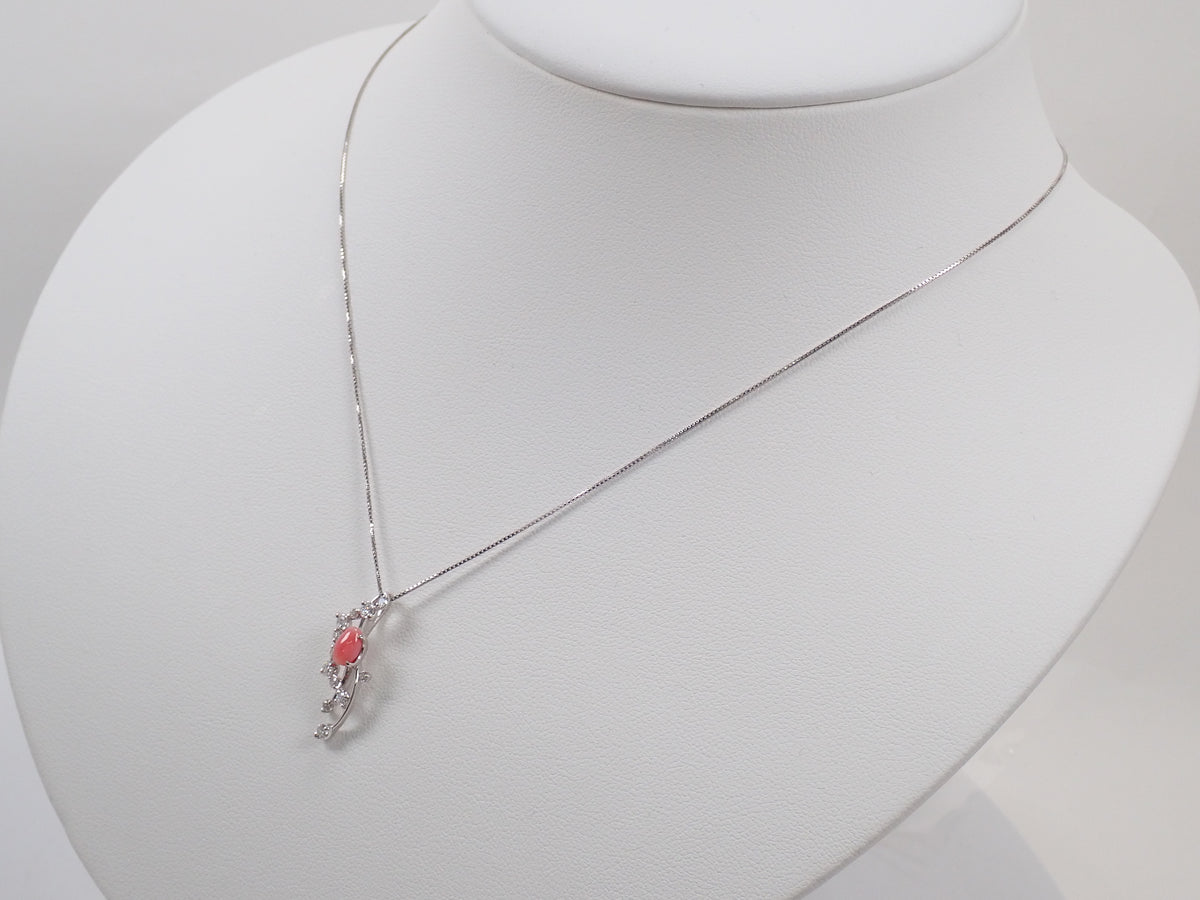 [Item 22602836] [Carafuri] Pt900/Pt850 Conch Pearl (with flame structure) 0.54ct, Diamond 0.30ct Pendant (Necklace) with Appraisal Report