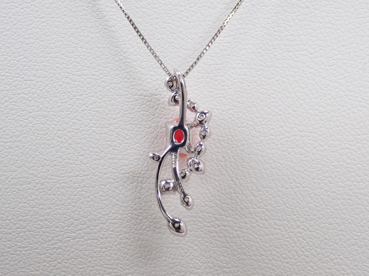 [Item 22602836] [Carafuri] Pt900/Pt850 Conch Pearl (with flame structure) 0.54ct, Diamond 0.30ct Pendant (Necklace) with Appraisal Report