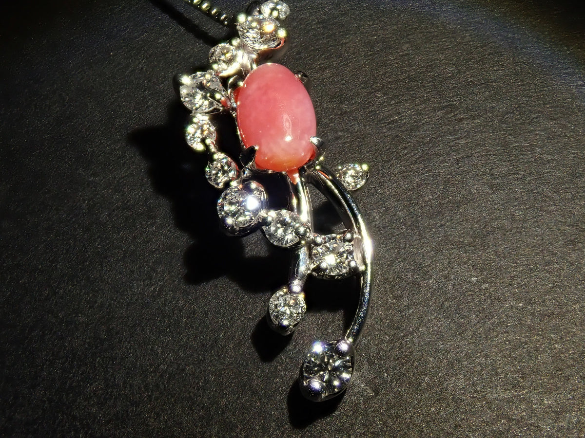 [Item 22602836] [Carafuri] Pt900/Pt850 Conch Pearl (with flame structure) 0.54ct, Diamond 0.30ct Pendant (Necklace) with Appraisal Report