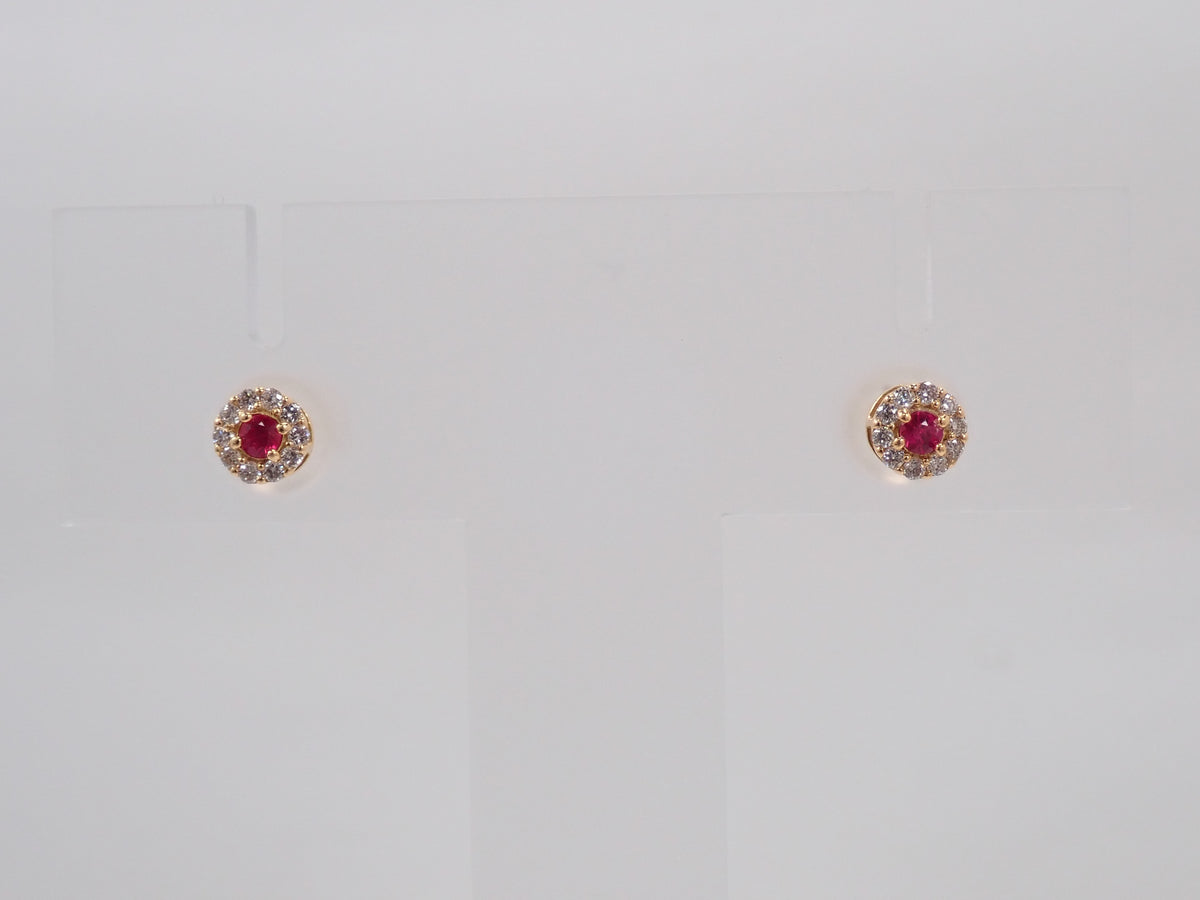 【編號22602846】K18 紅寶石 0.03ct/0.03ct 鑽石 0.04ct/0.04ct 耳環（附鑑定書）