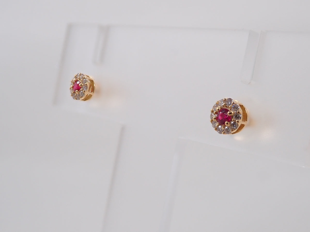 【編號22602846】K18 紅寶石 0.03ct/0.03ct 鑽石 0.04ct/0.04ct 耳環（附鑑定書）