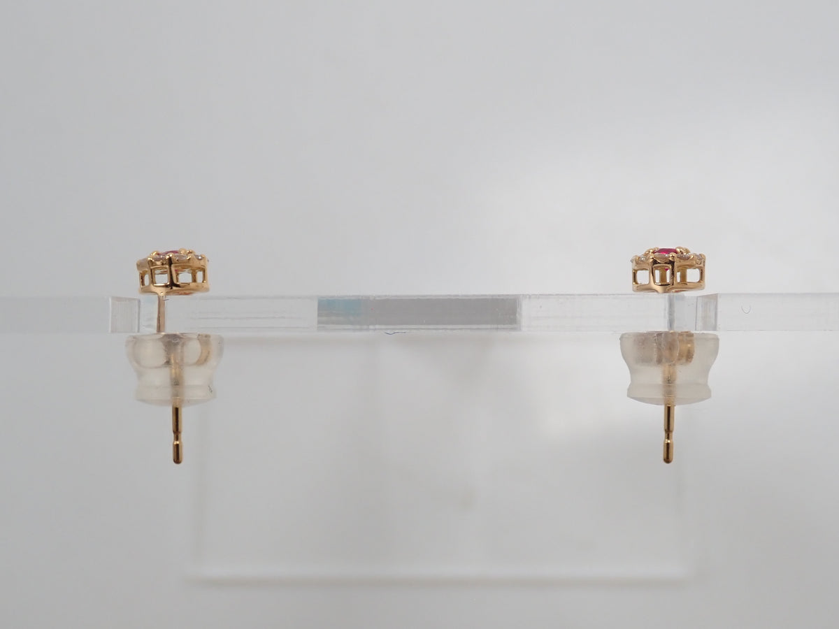 【編號22602846】K18 紅寶石 0.03ct/0.03ct 鑽石 0.04ct/0.04ct 耳環（附鑑定書）