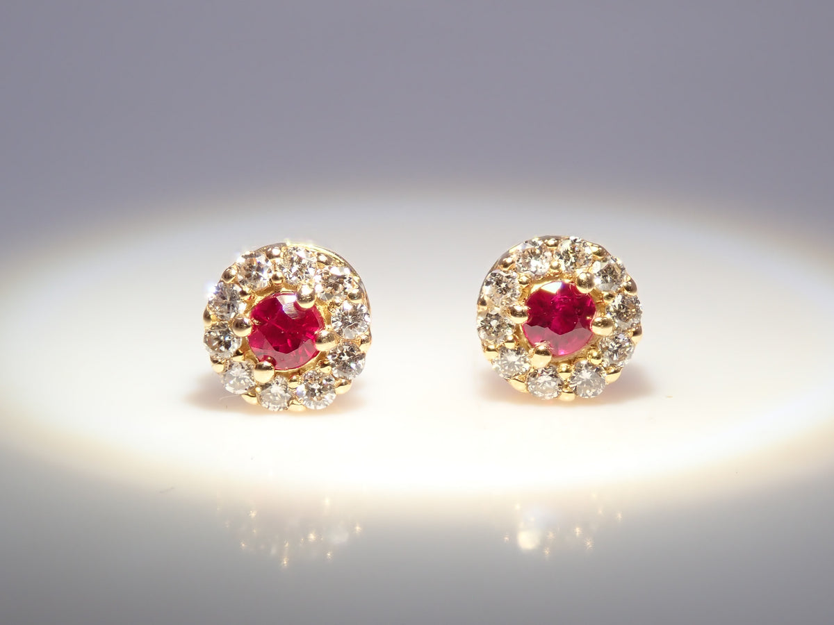 【編號22602846】K18 紅寶石 0.03ct/0.03ct 鑽石 0.04ct/0.04ct 耳環（附鑑定書）