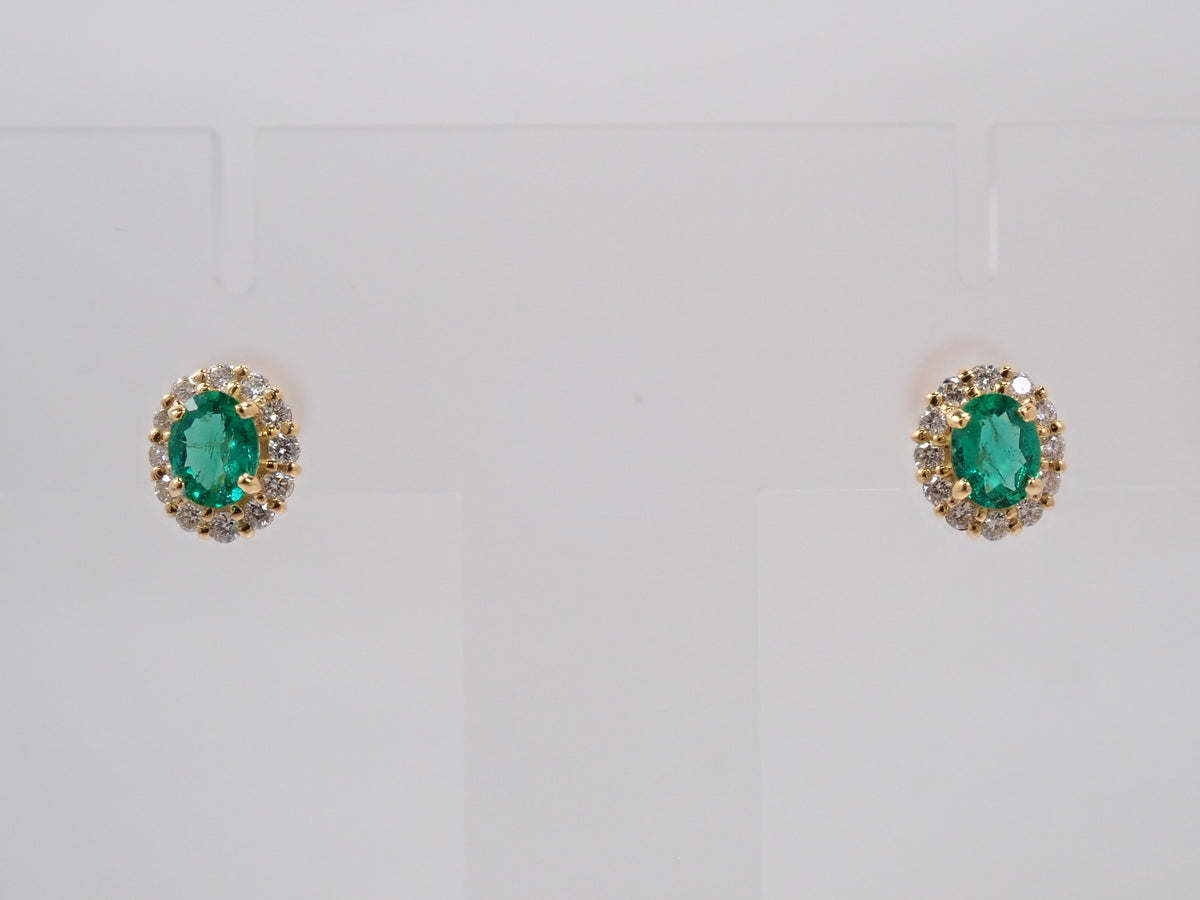 [Item No. 22602833] K18 Colombian Emerald 0.17ct/0.18ct & Diamond 0.09ct/0.09ct Earrings (with Appraisal Report)