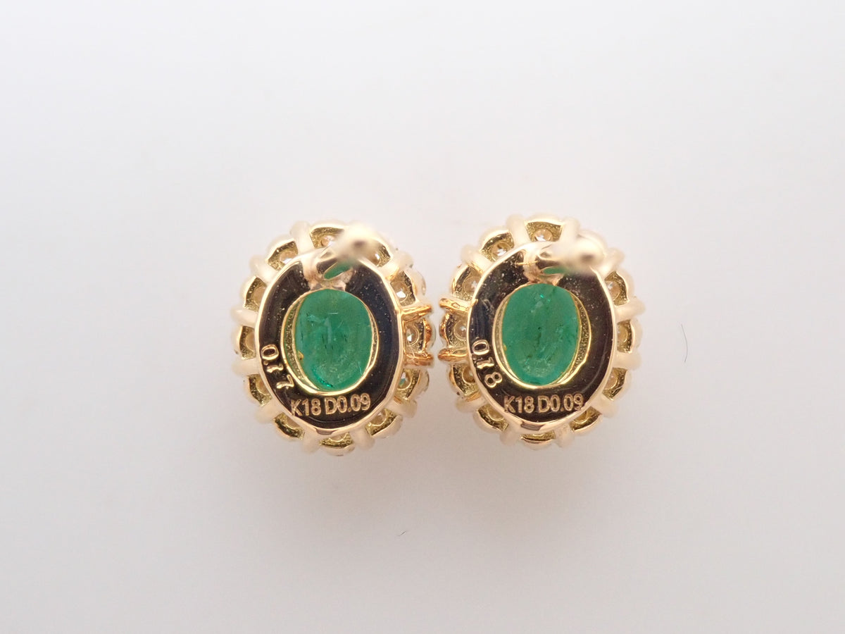 [Item No. 22602833] K18 Colombian Emerald 0.17ct/0.18ct & Diamond 0.09ct/0.09ct Earrings (with Appraisal Report)