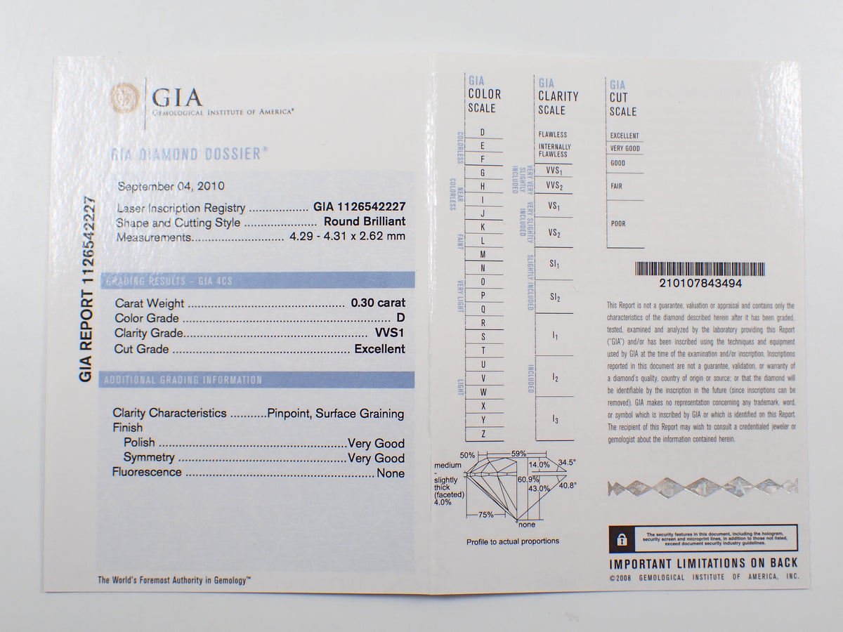 【10/24 22時販売】《限定1石》GIA鑑定書付きVVS／4.3mm／0.30ct／EXダイヤモンド1石ルース《複数購入割引有》