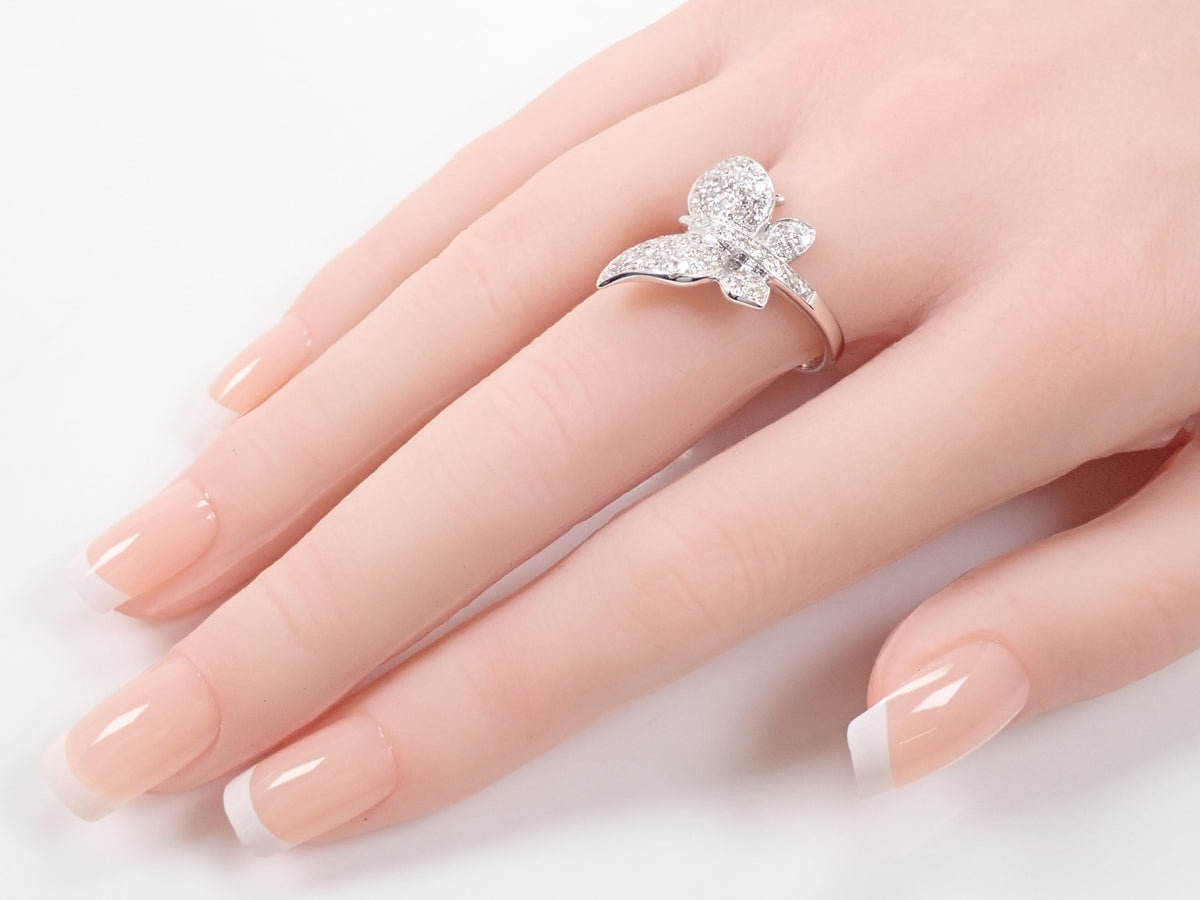 【10/26 22時販売】【カラフリ】K18WG ダイヤモンド 0.88ct 蝶モチーフ リング