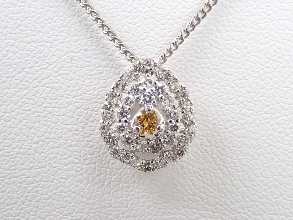 【10/31(土)AM10時〆：抽選販売05】Pt950 イエローダイヤモンド 3.0mm/0.103ct（FANCY VIVID ORANGY YELLOW） ダイヤモンド0.50ctペンダントトップ（ネックレストップ）中宝