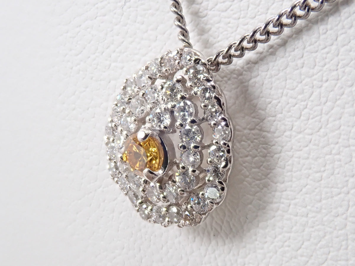 【10/31(土)AM10時〆：抽選販売05】Pt950 イエローダイヤモンド 3.0mm/0.103ct（FANCY VIVID ORANGY YELLOW） ダイヤモンド0.50ctペンダントトップ（ネックレストップ）中宝
