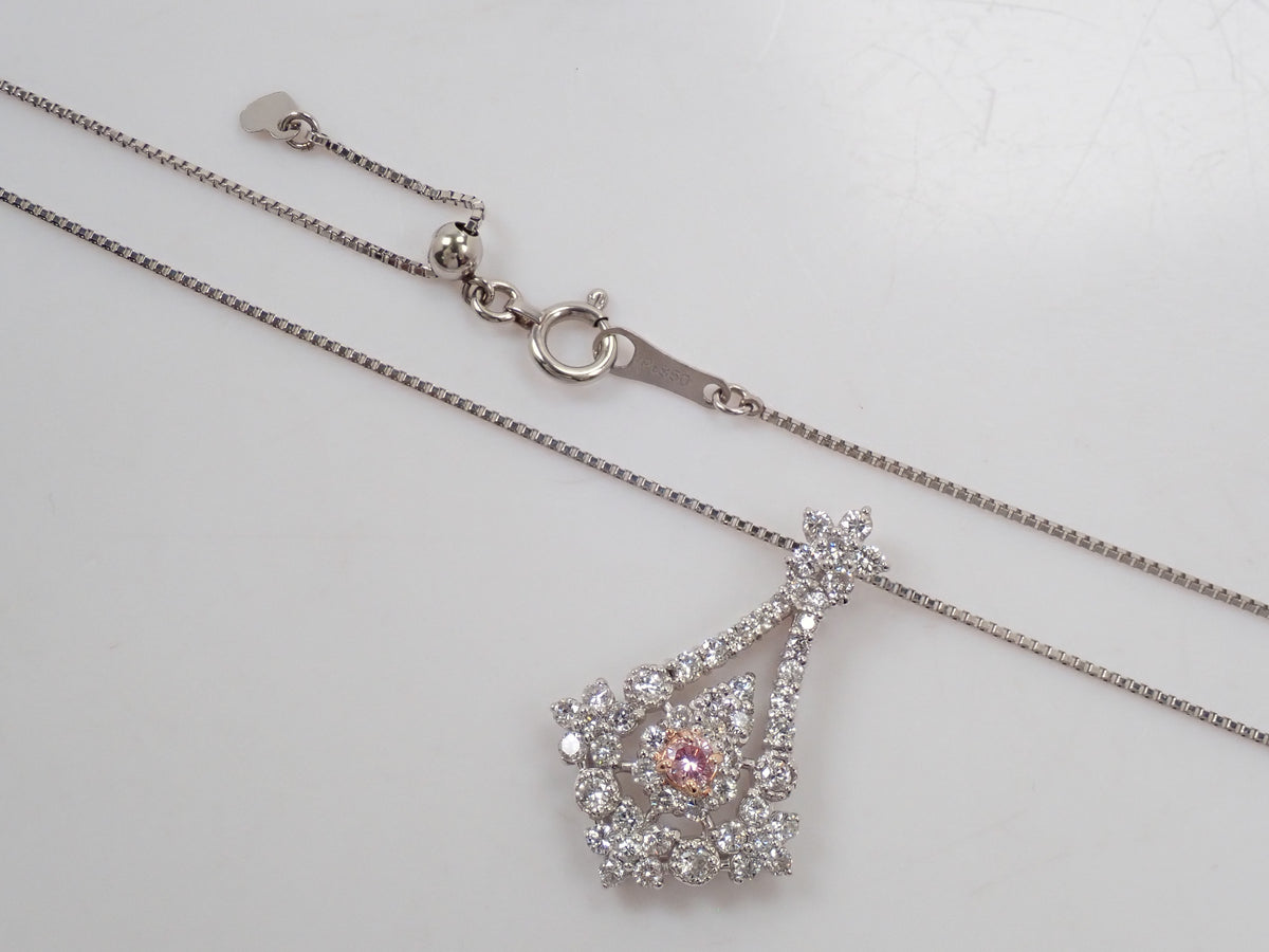【10/26 22時販売】【カラフリ】Pt950/Pt850 ピンクダイヤモンド 0.076ct ダイヤモンド 0.73ct ブーケモチーフ ペンダント（ネックレス） 鑑別書