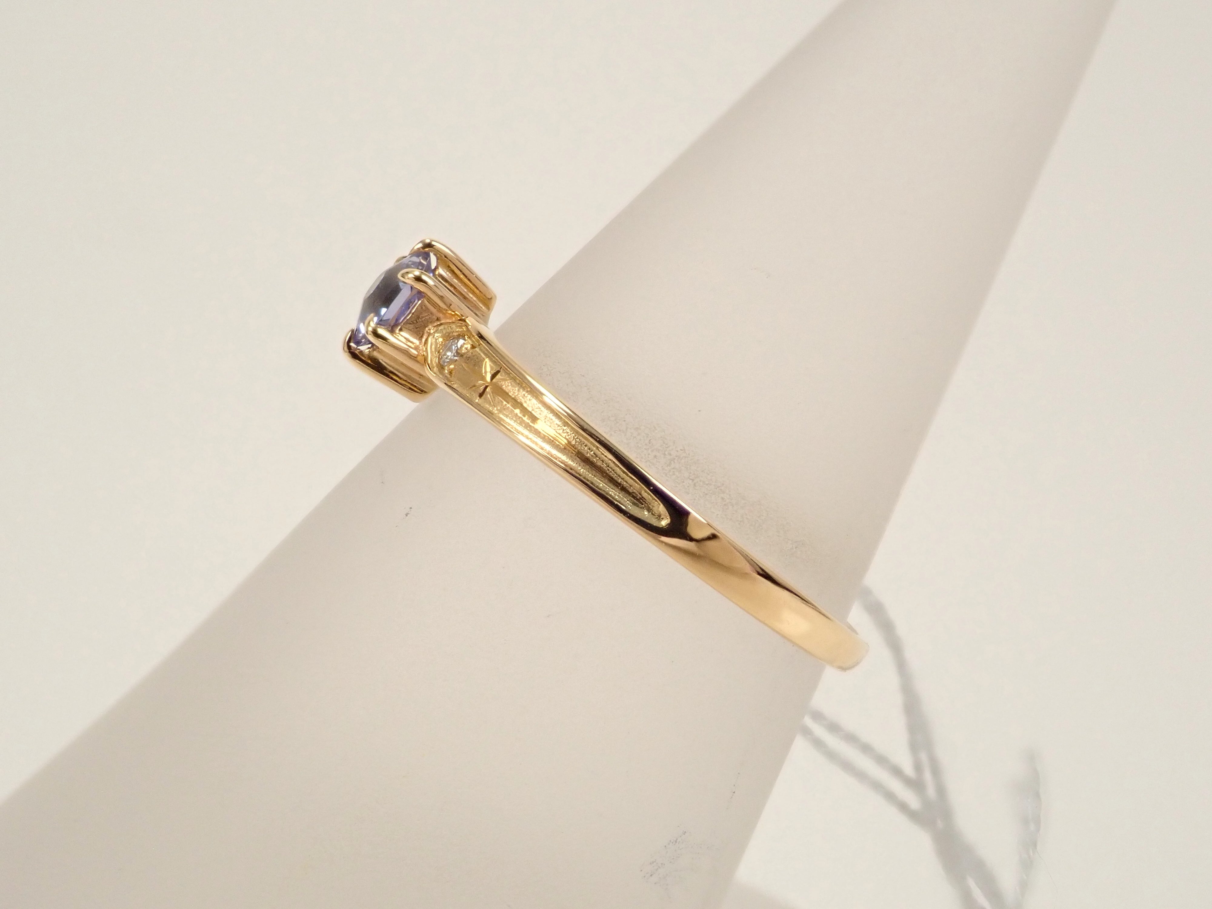 【抽選販売110901】K18YG ラベンダータンザナイト 3.5mm/0.211ct・ダイヤモンド リング