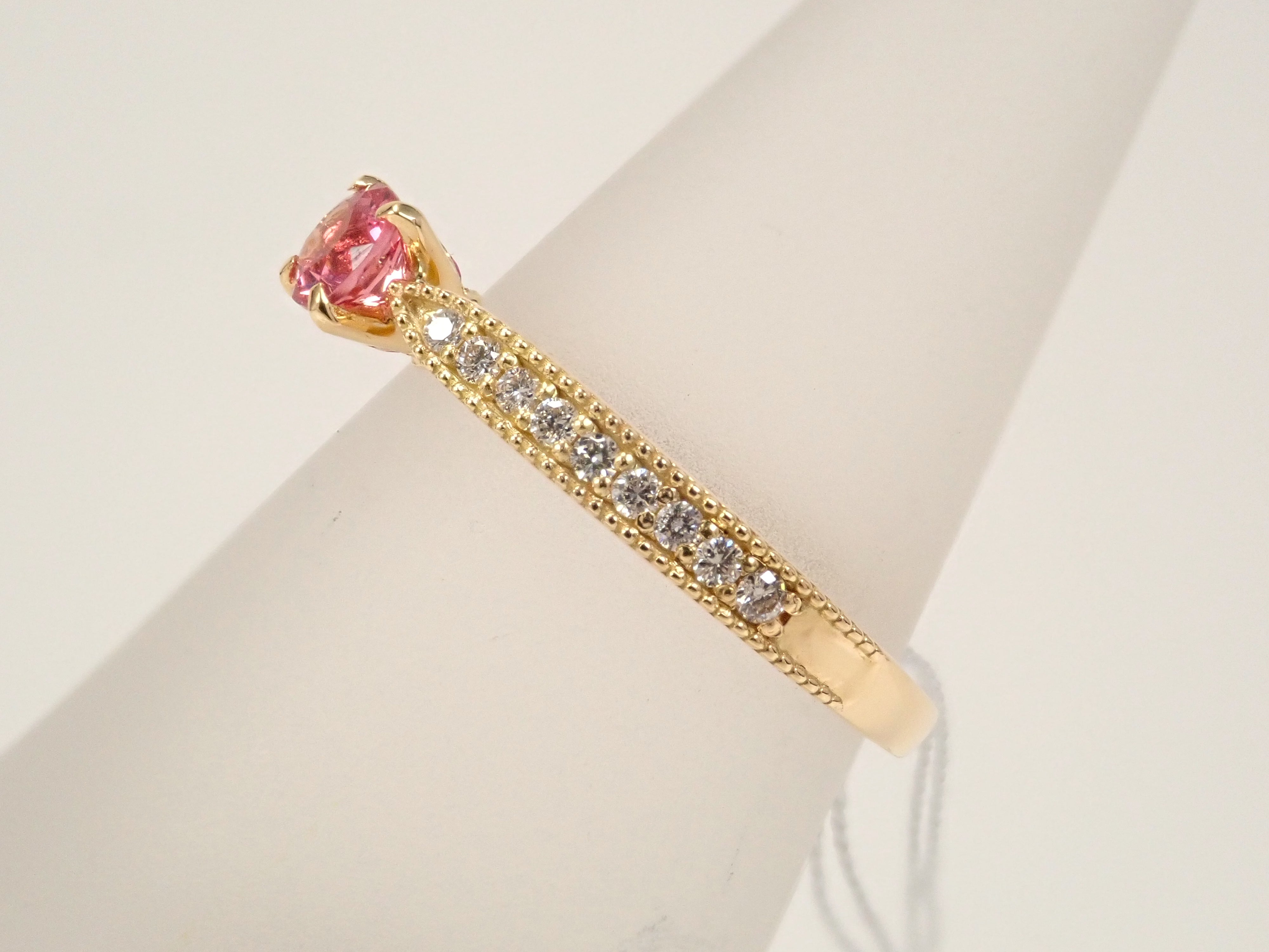 【抽選販売110903】K18YG ミャンマー産ピンクスピネル 3.9mm/0.276ct ・ホットピンクスピネルリング