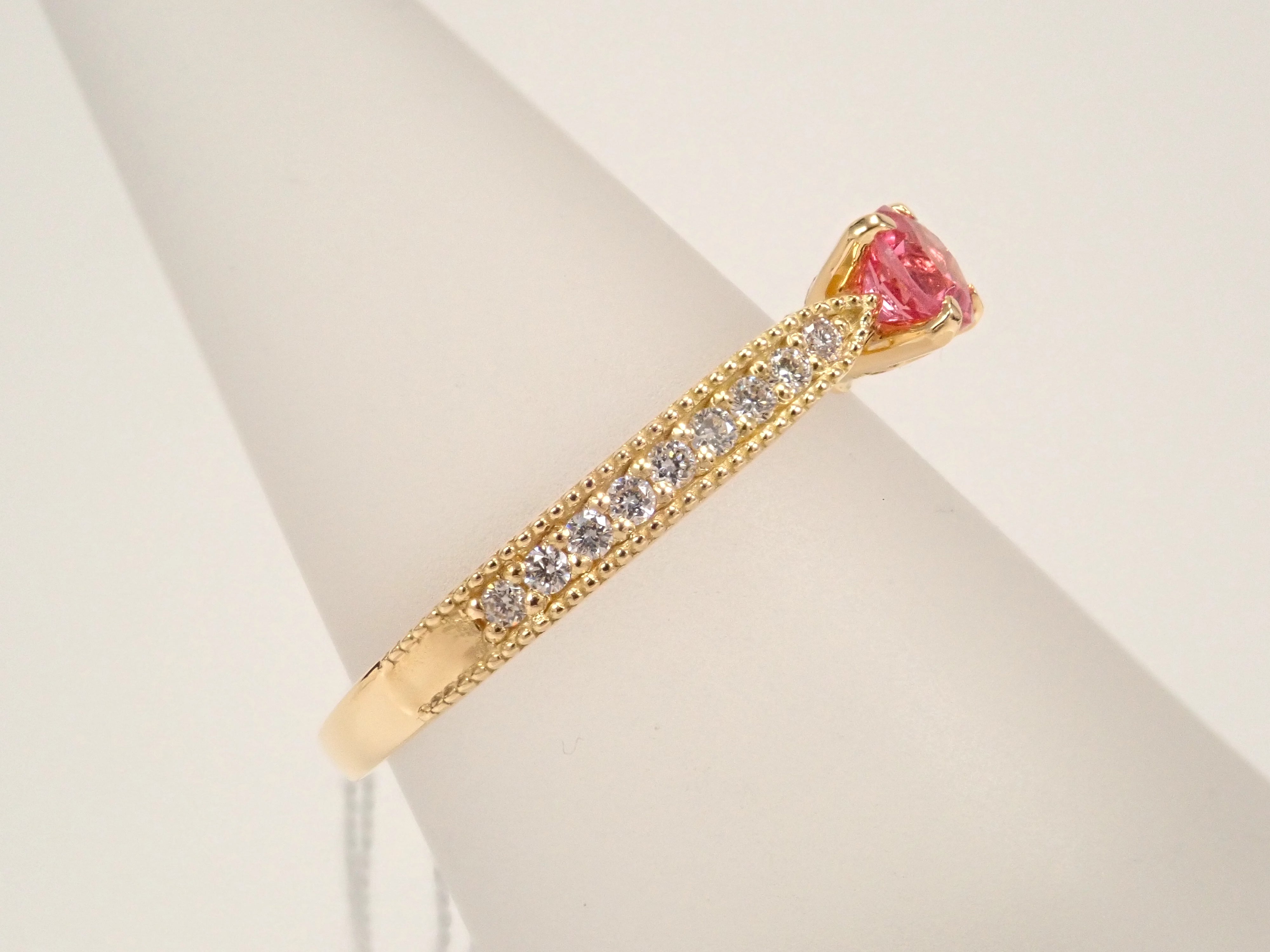 【抽選販売110903】K18YG ミャンマー産ピンクスピネル 3.9mm/0.276ct ・ホットピンクスピネルリング