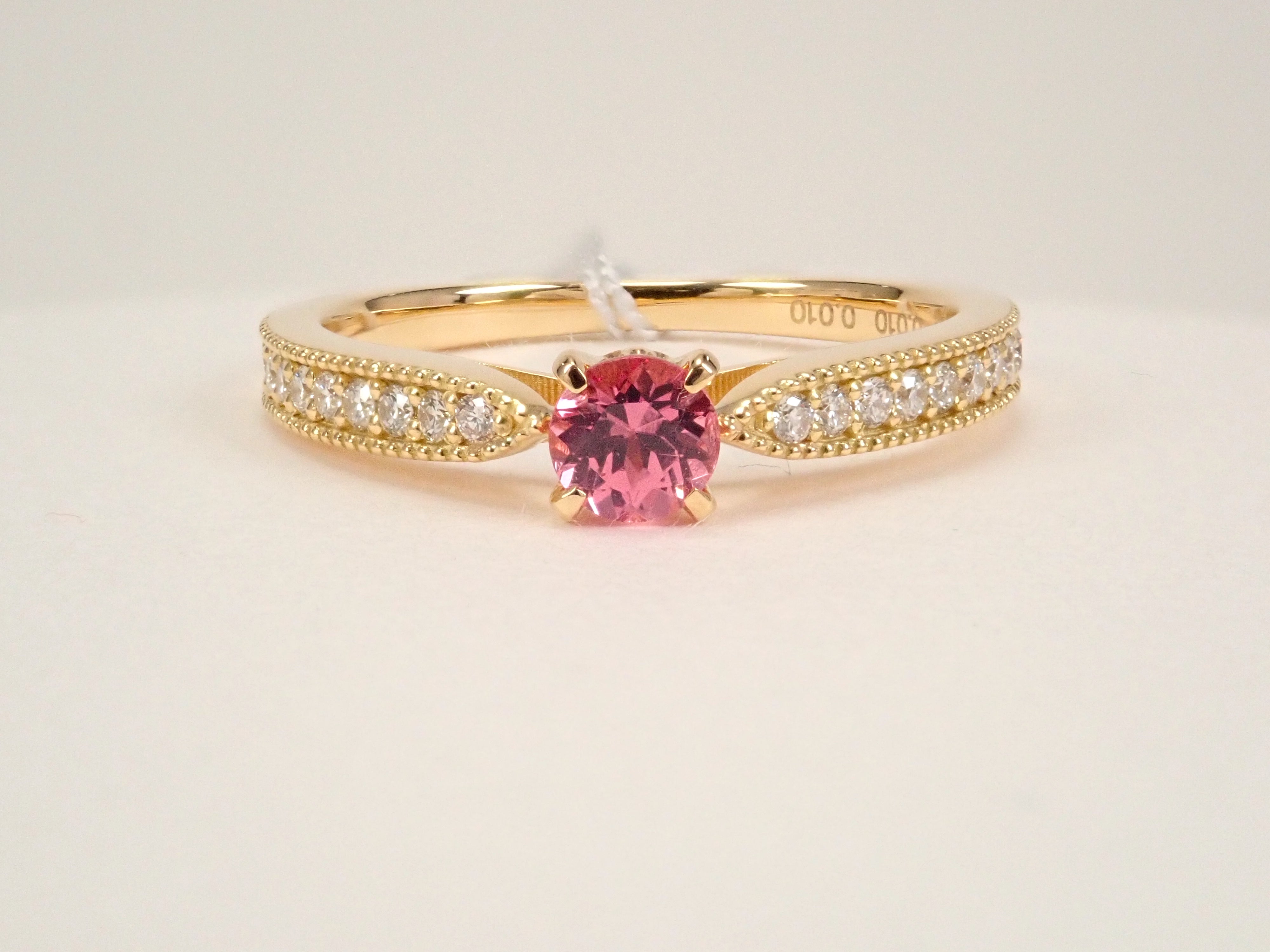 【抽選販売110903】K18YG ミャンマー産ピンクスピネル 3.9mm/0.276ct ・ホットピンクスピネルリング