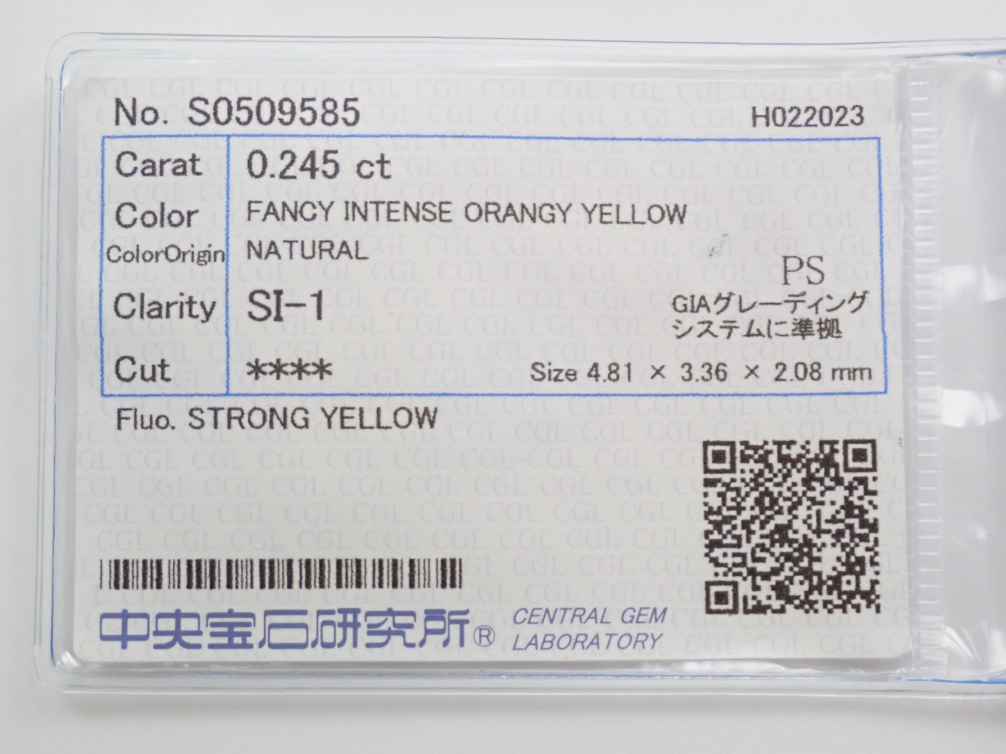 イエローダイヤモンド 0.245ctルース(FANCY INTENSE ORANGY YELLOW, SI1)