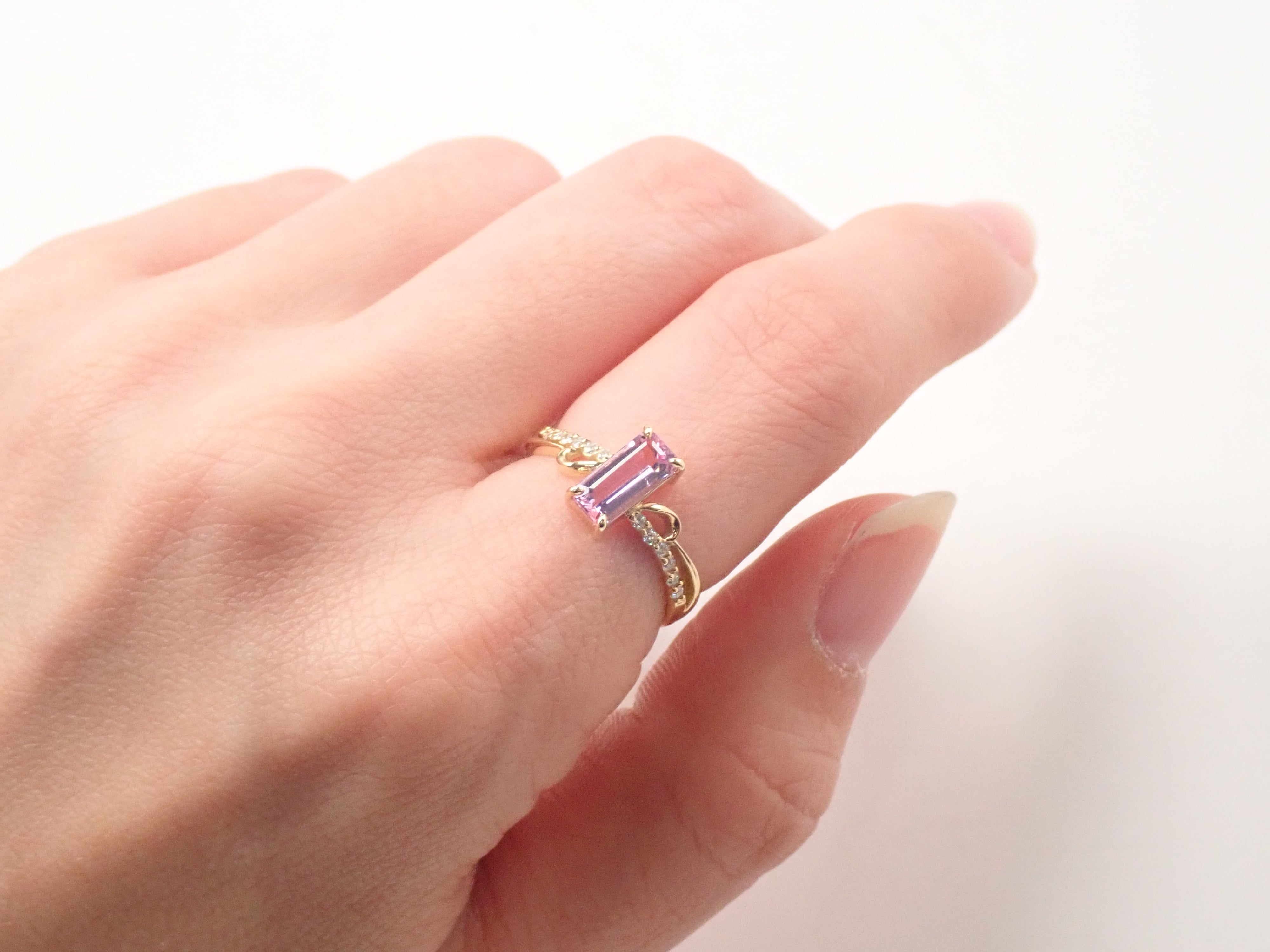 K18YG ブラジル産ピンクインペリアルトパーズ 0.909ct・ダイヤモンド