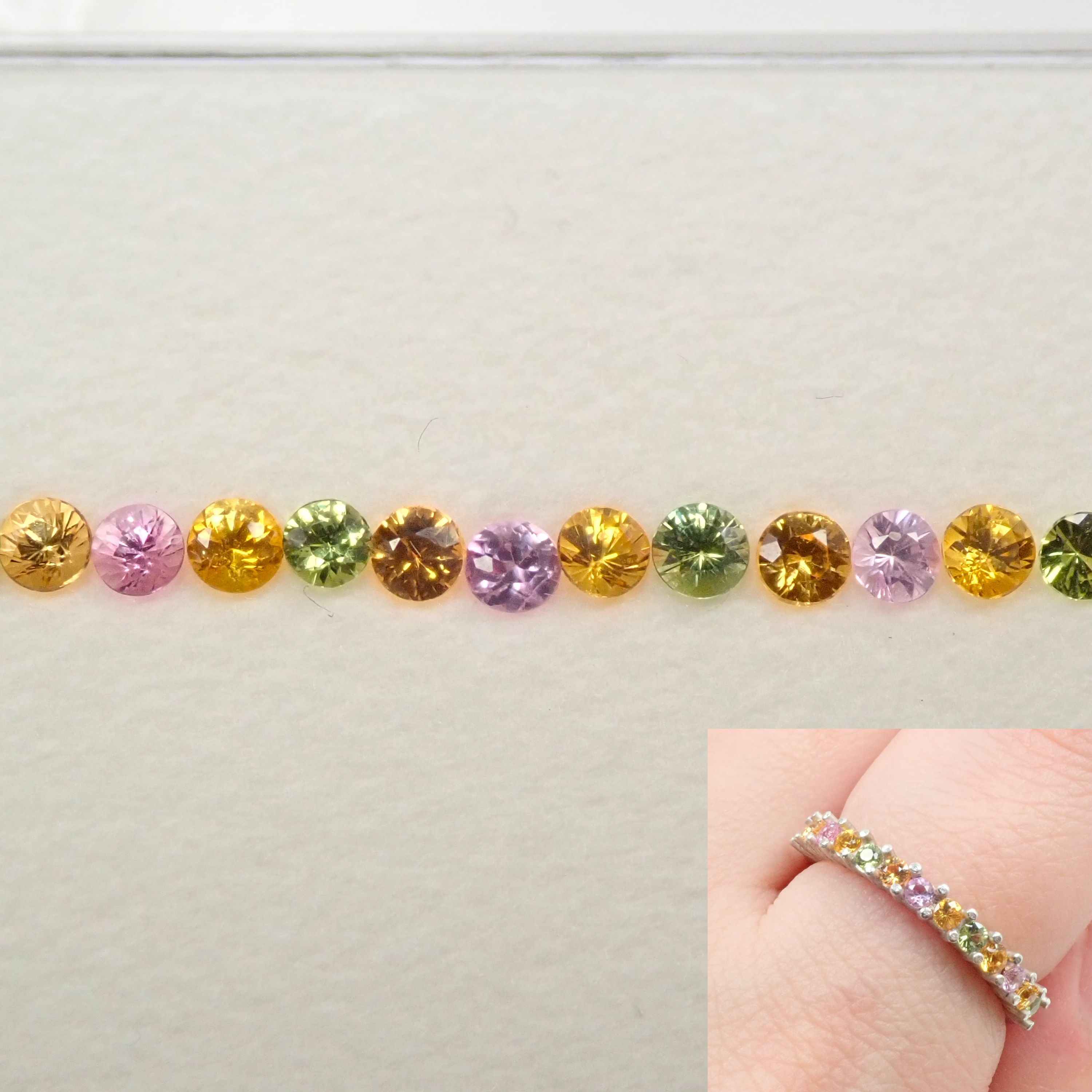 Spring-colored gemstone 13-stone set (Madagascar fancy color sapphire) and half eternity ring set (2.0mm)