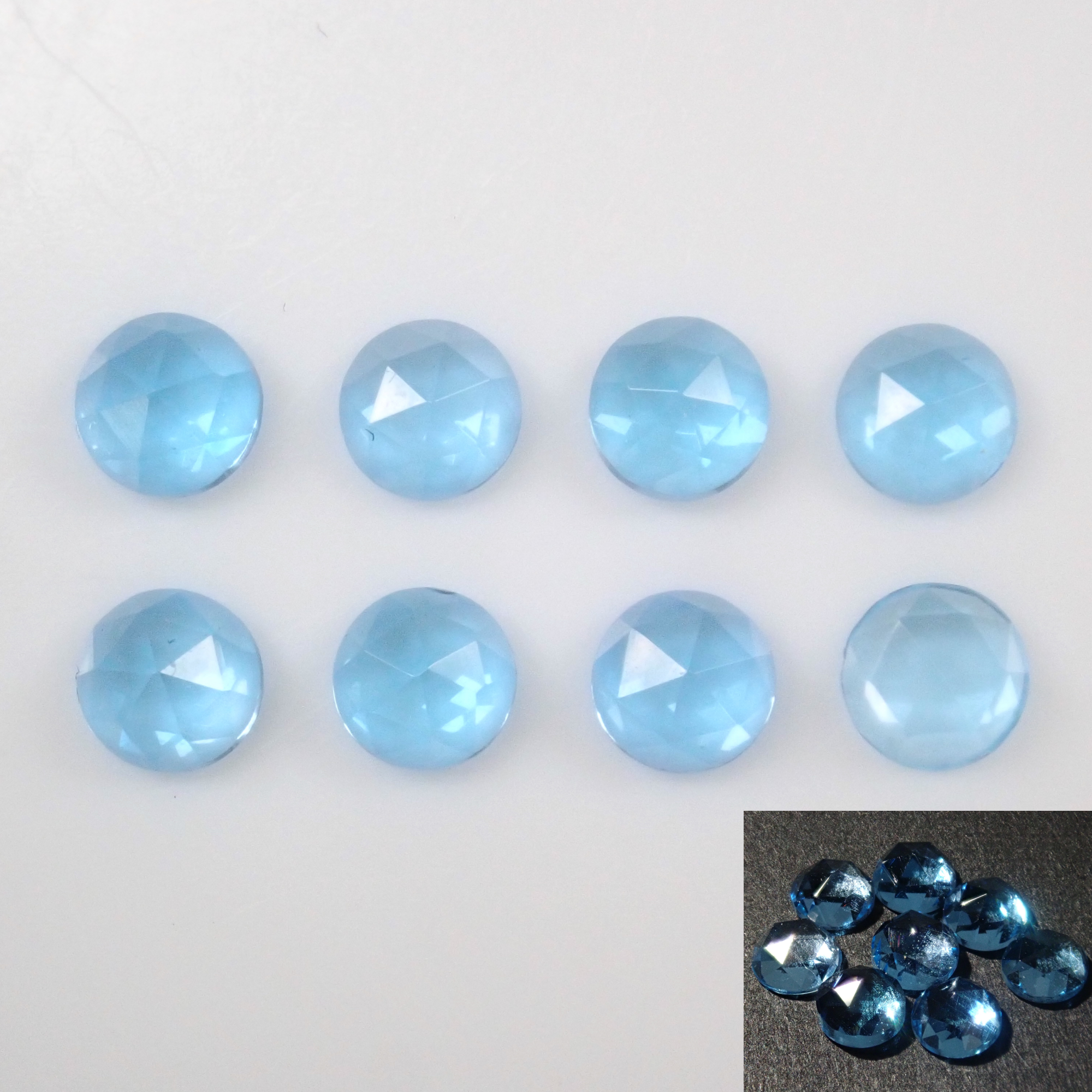 Limited to 8 stones: Swiss blue topaz (4mm, rose cut) 1 loose stone. Discounts available for multiple purchases.