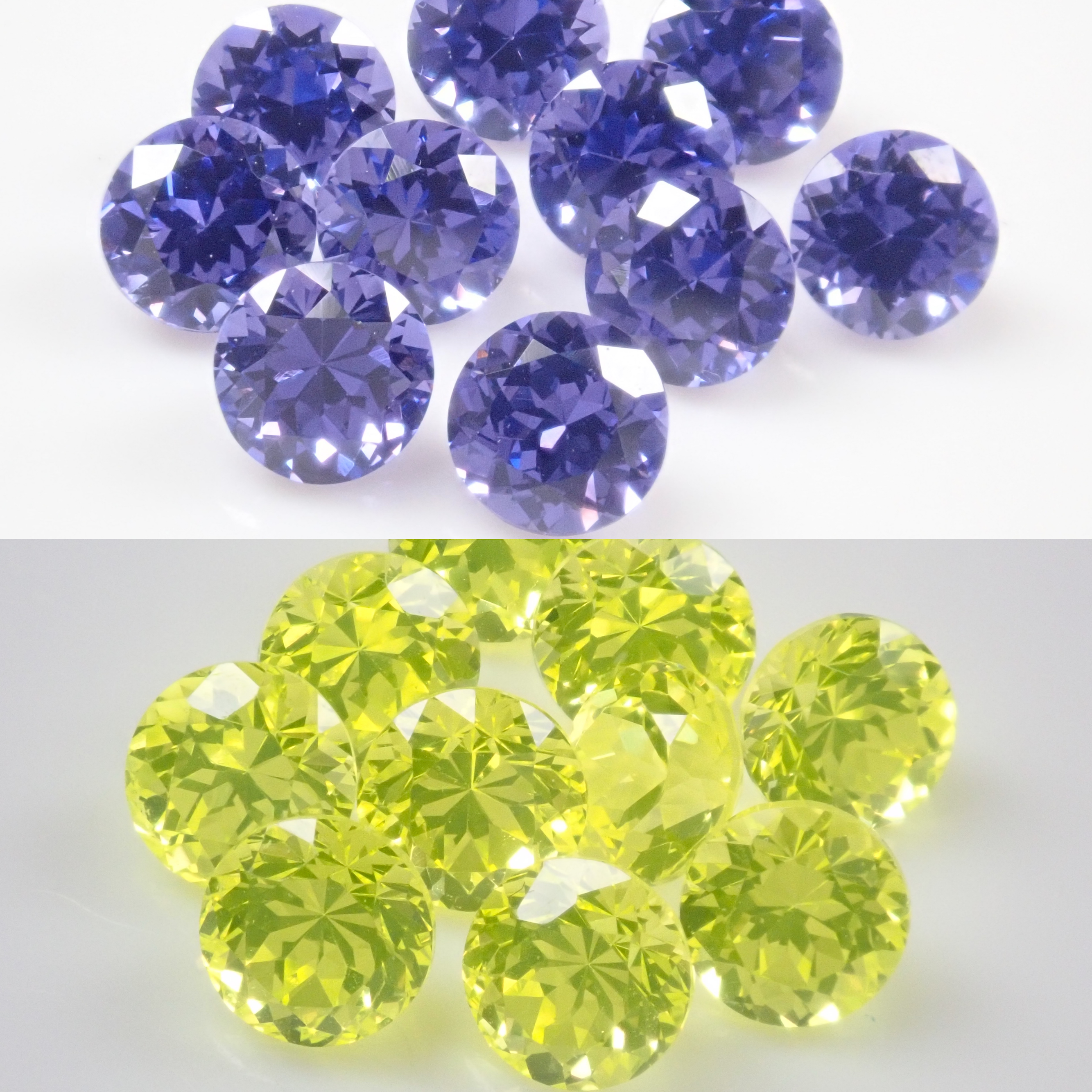 Limited to 10 stones: YAG (Yttrium Aluminum Garnet) 2-stone set (Canary Yellow &amp; Neon Purple, 4mm) Multiple purchase discounts available