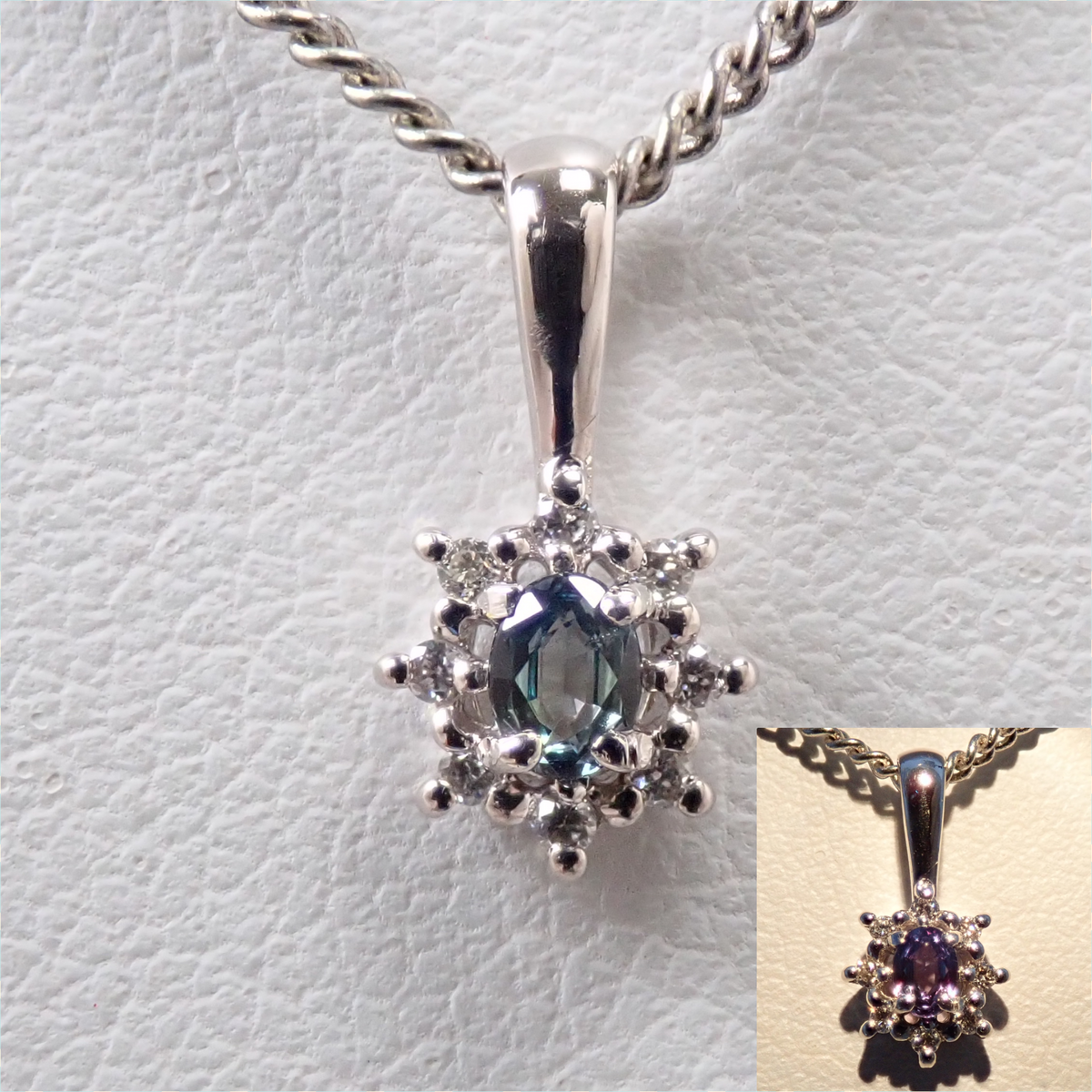 【9/15 22時販売】【カラフリ】Pt950アレキサンドライト0.07ct・ダイヤモンド 0.03ctペンダントトップ（ネックレストップ）鑑別書